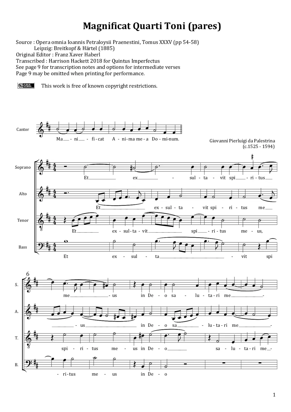 Magnificat Quarti Toni a 4, pares - Page 1