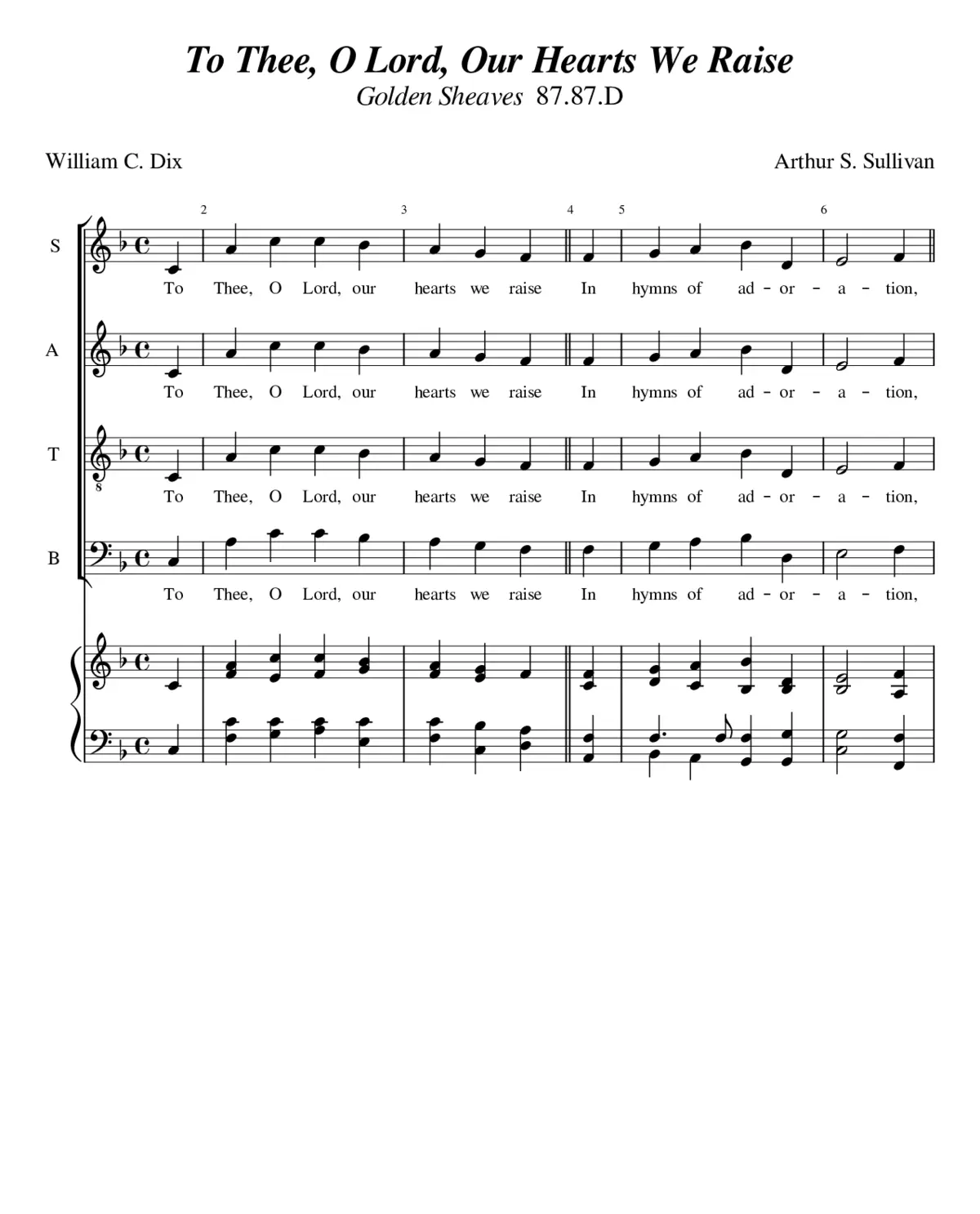 Arthur S. Sullivan: To Thee O Lord Our Hearts We Raise - Page 1