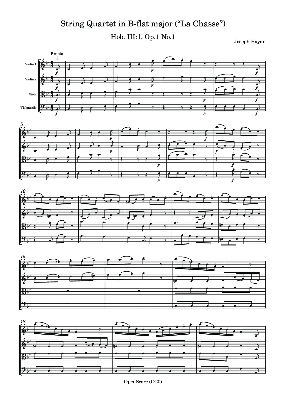 String Quartet in B-flat major (“La Chasse”), Hob. III:1, Op.1 No.1 - Page 1