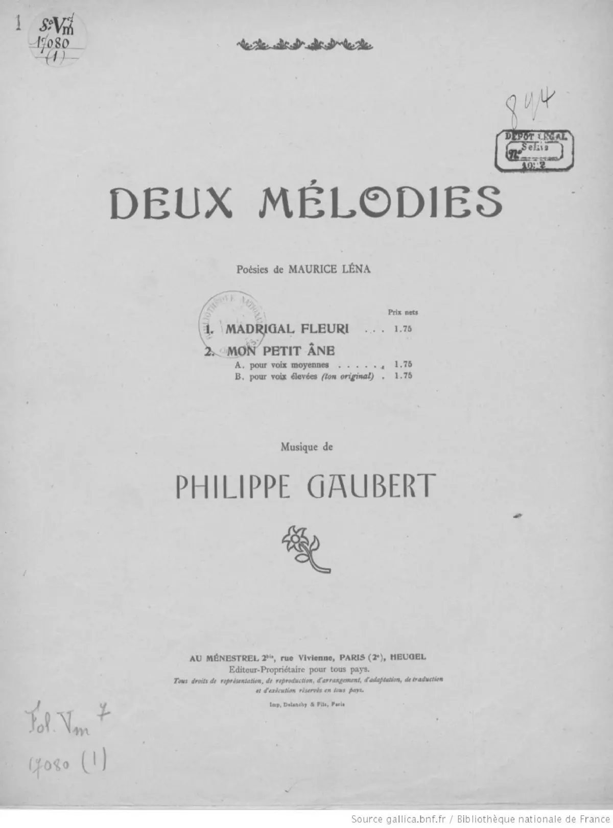 2 Mélodies sur des poèmes de Maurice Léna - Page 1