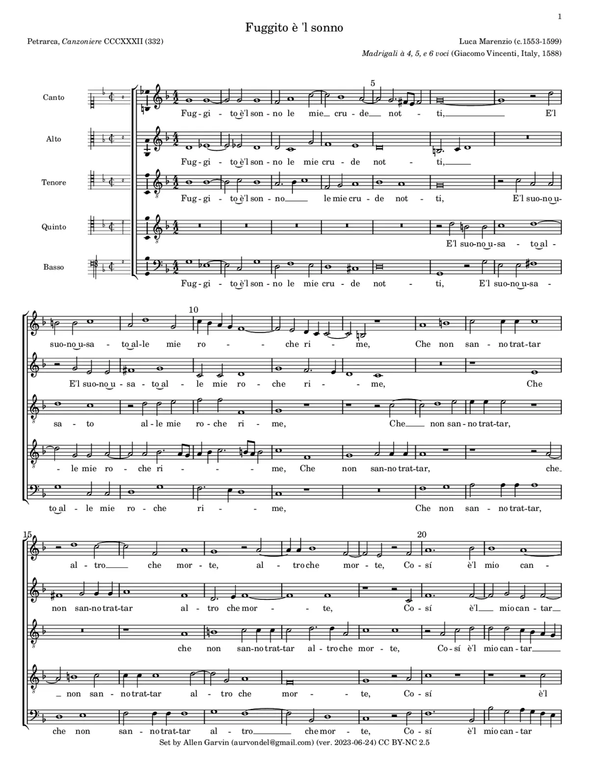 Fuggito è'l sonno - Page 1