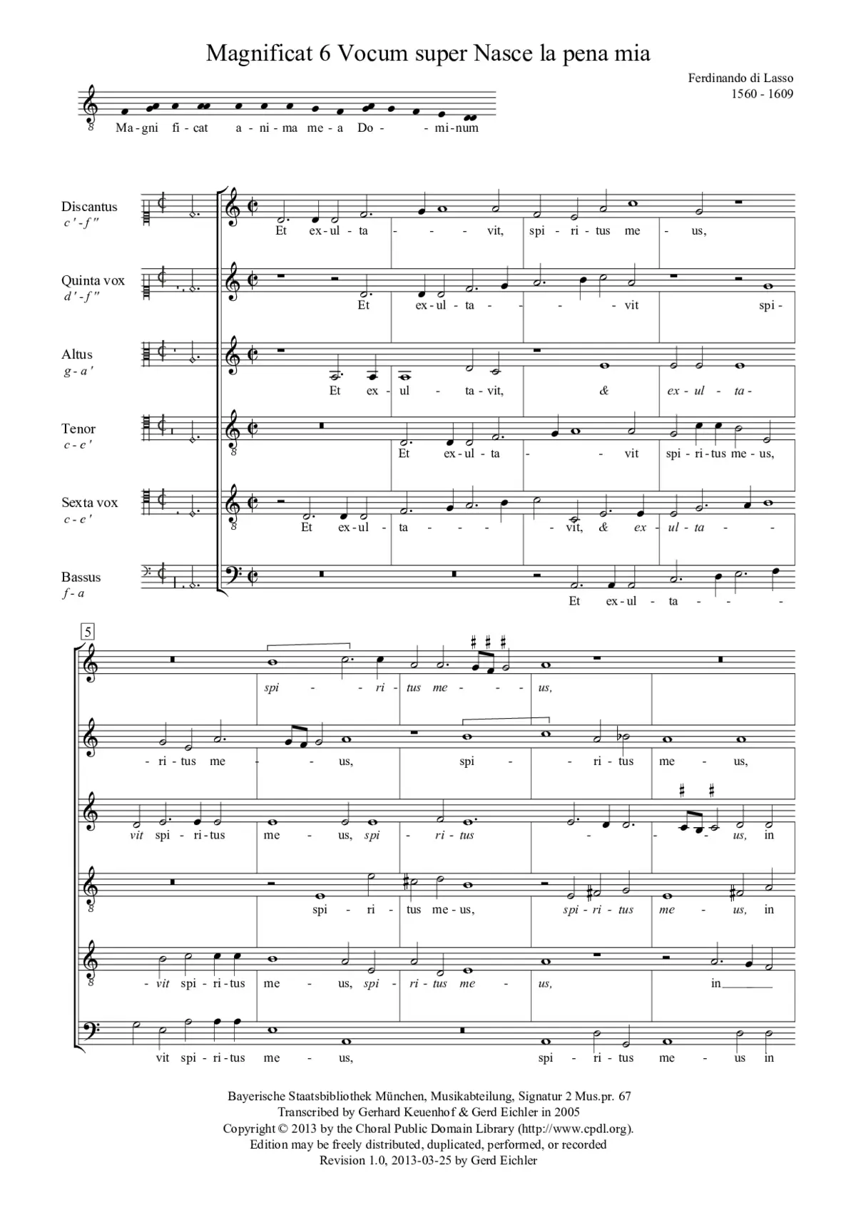 Magnificat 6 vocum super Nasce la pena mia - Page 1