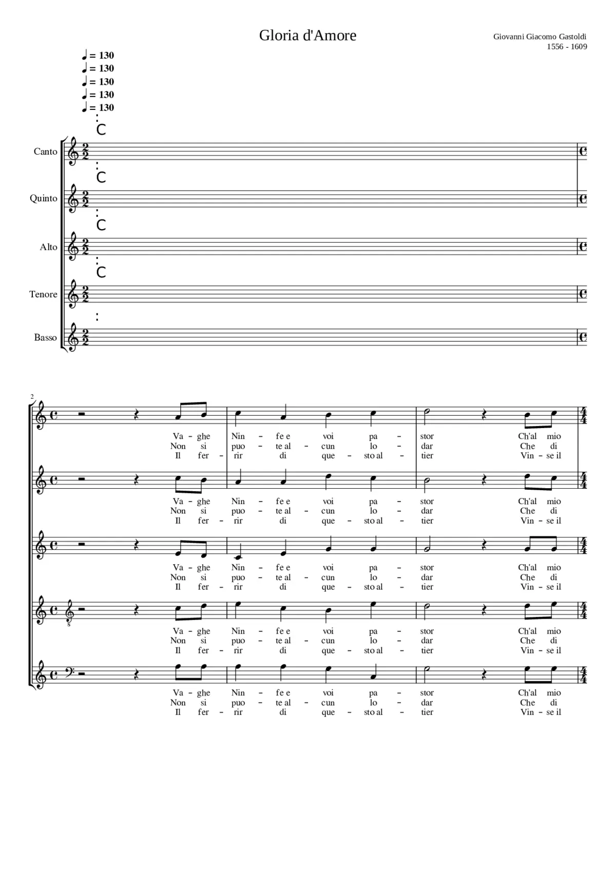 Gloria dAmore (Vaghe Ninfe e voi pastor) - Page 1