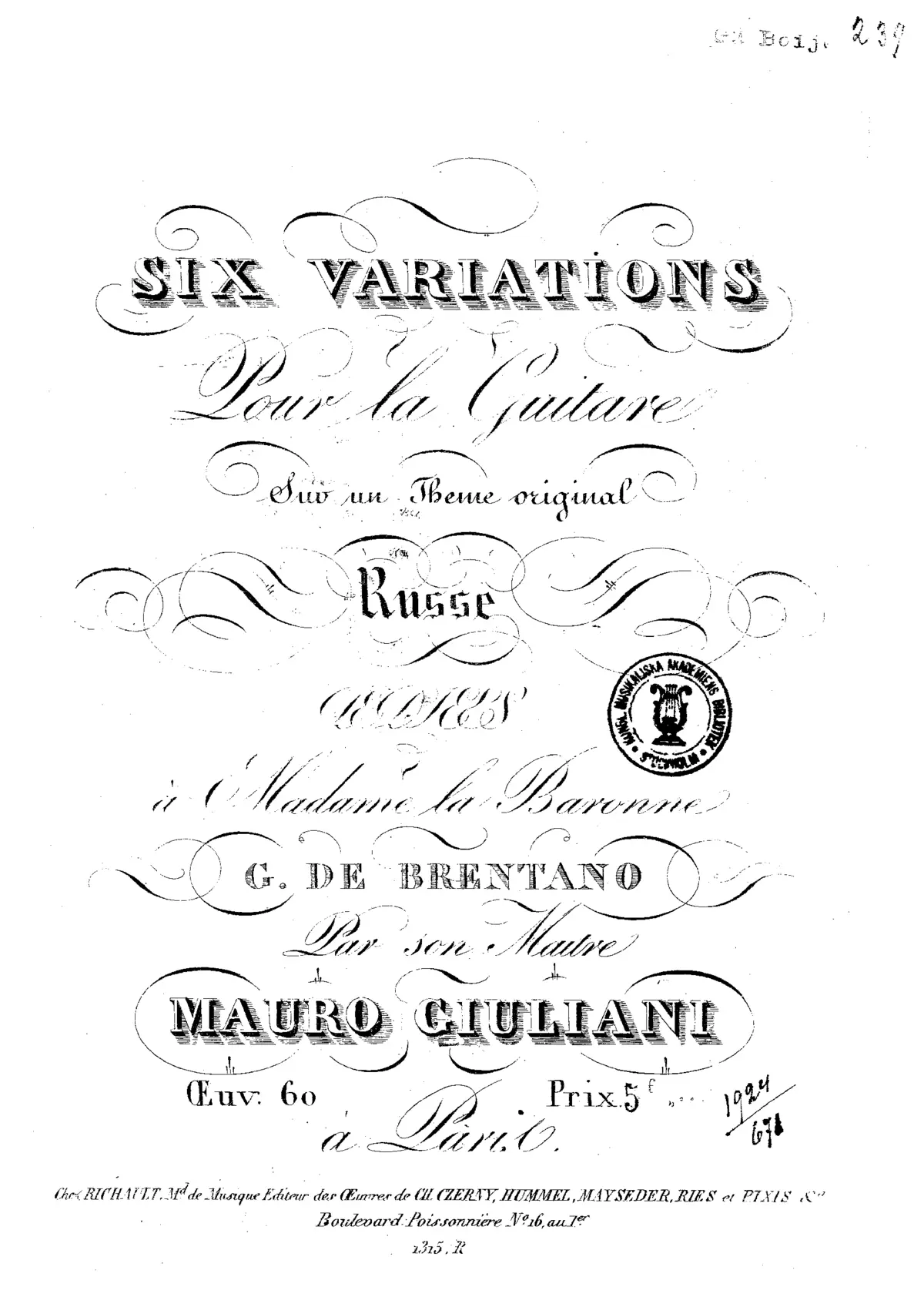 6 Variations sur un Theme original Russe - Page 1