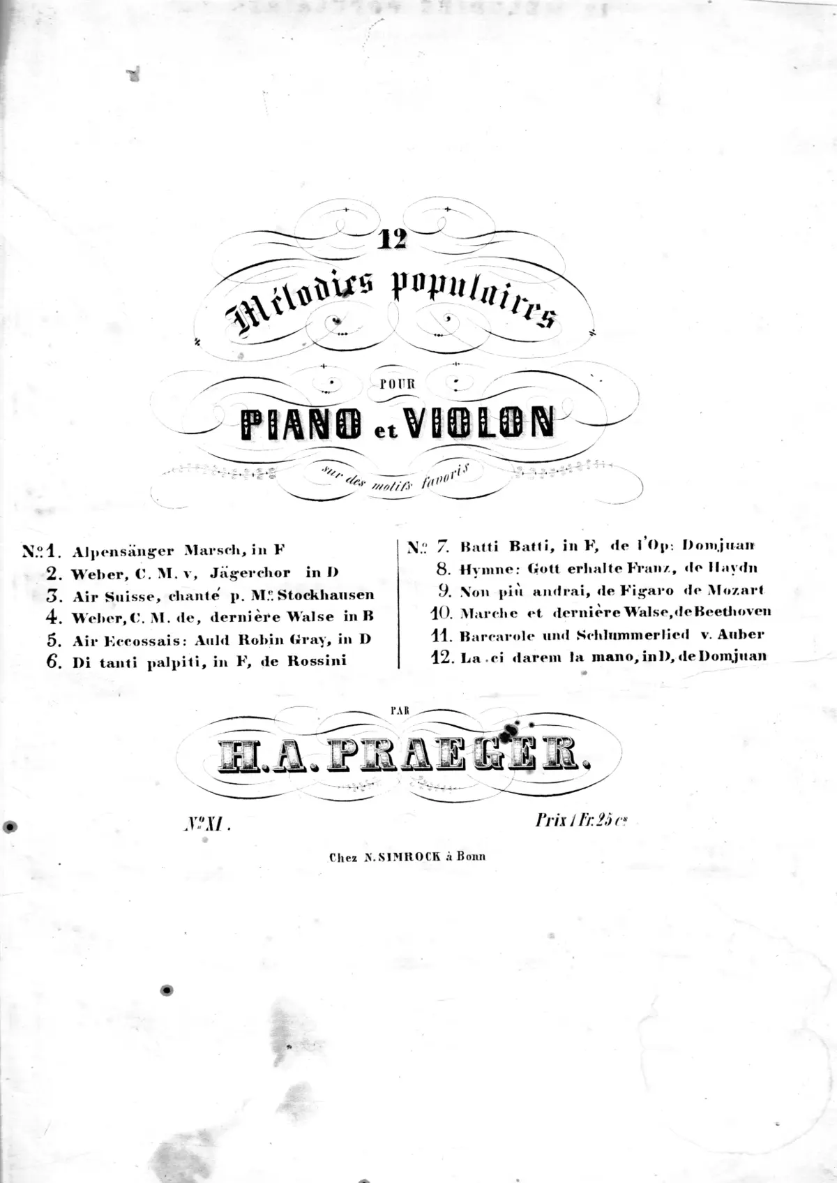 12 Mélodies populaires pour Piano et Violon - Page 1