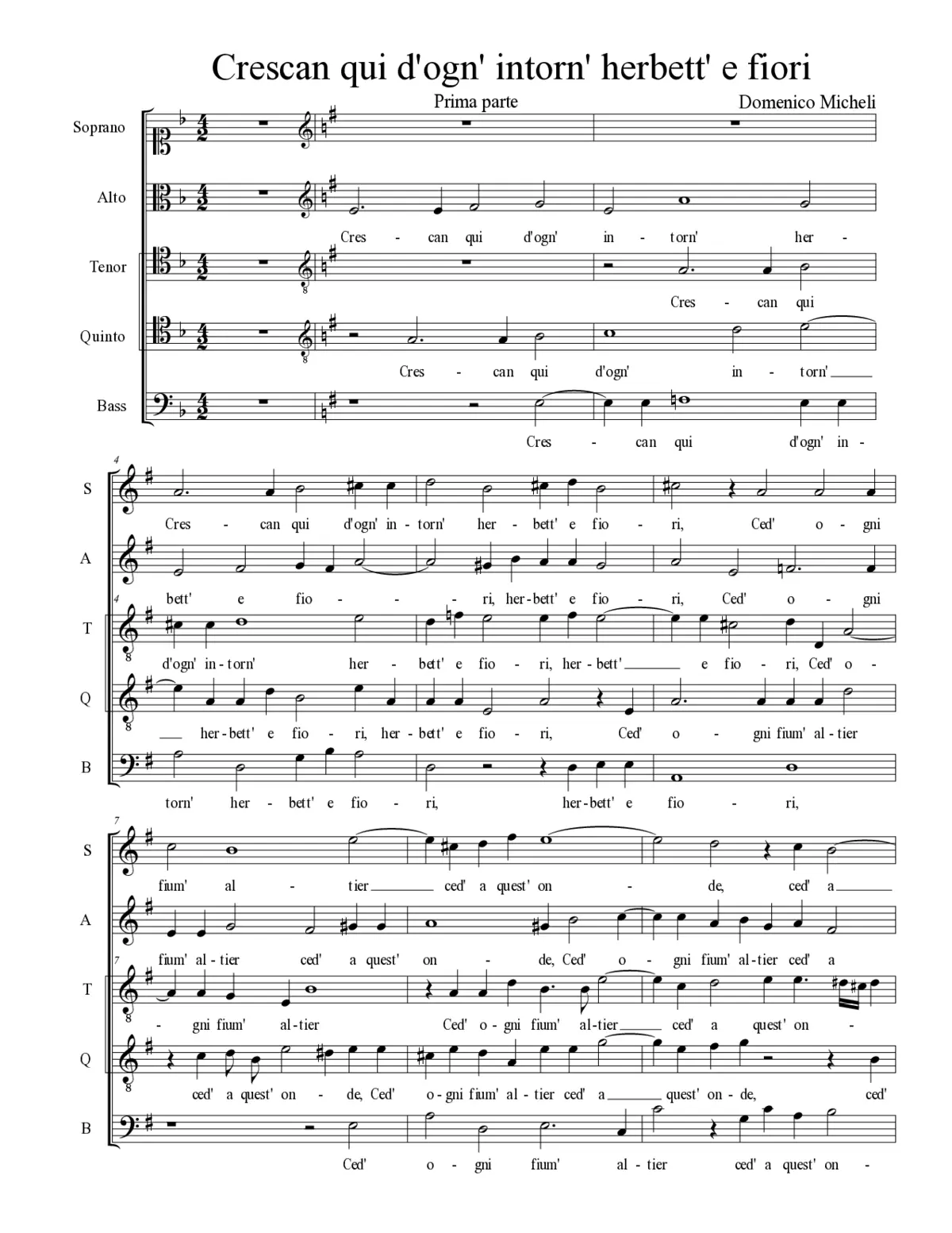 Crescan qui d'ogn' intorn' herbett' e fiori - Page 1