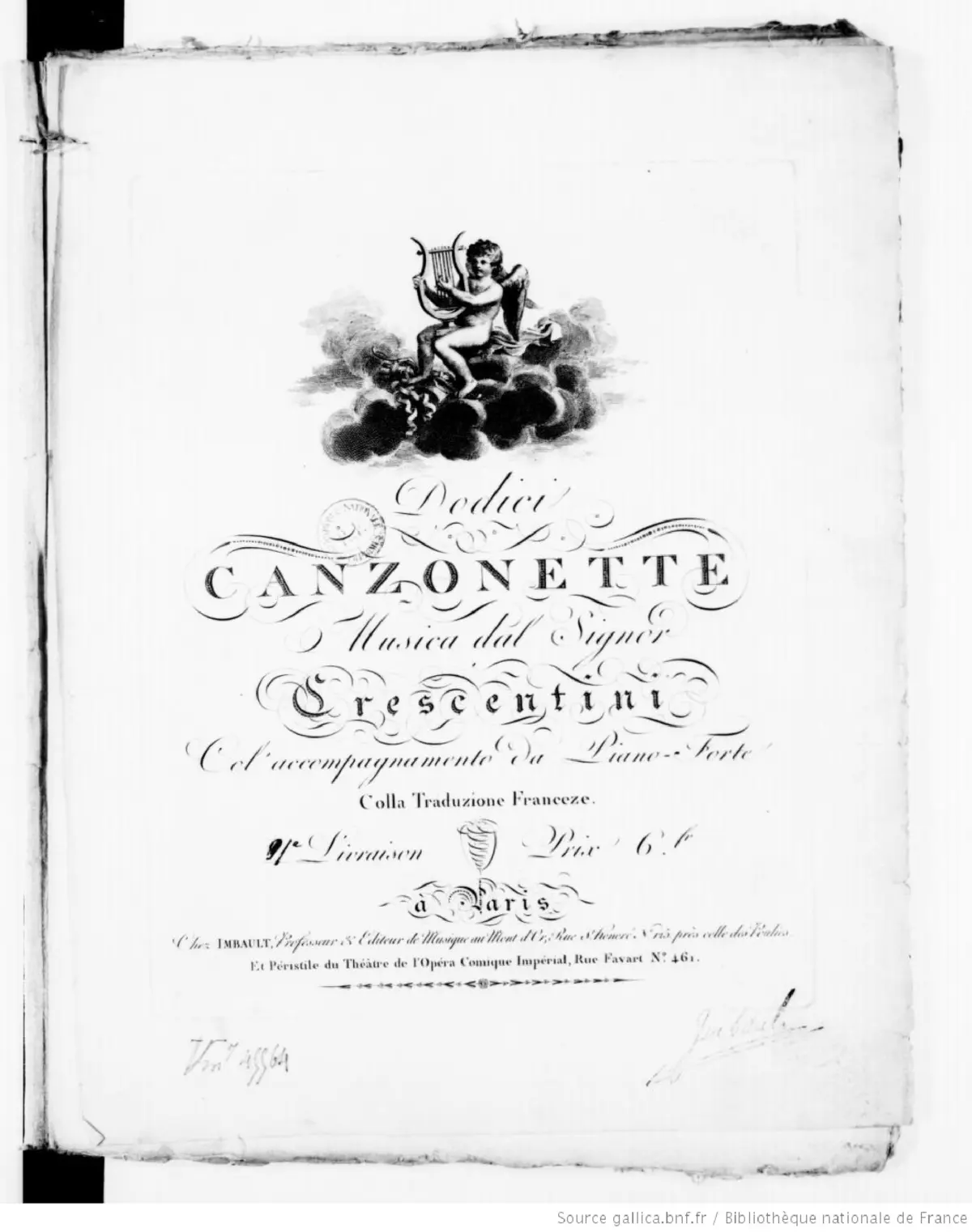 Dodici canzoni o sianno ariette a solo per vocce [sic] contralto o soprano secondo con a[c]compagnamento di piano composizzione [sic] del signore Girolamo Crescentini - Page 1