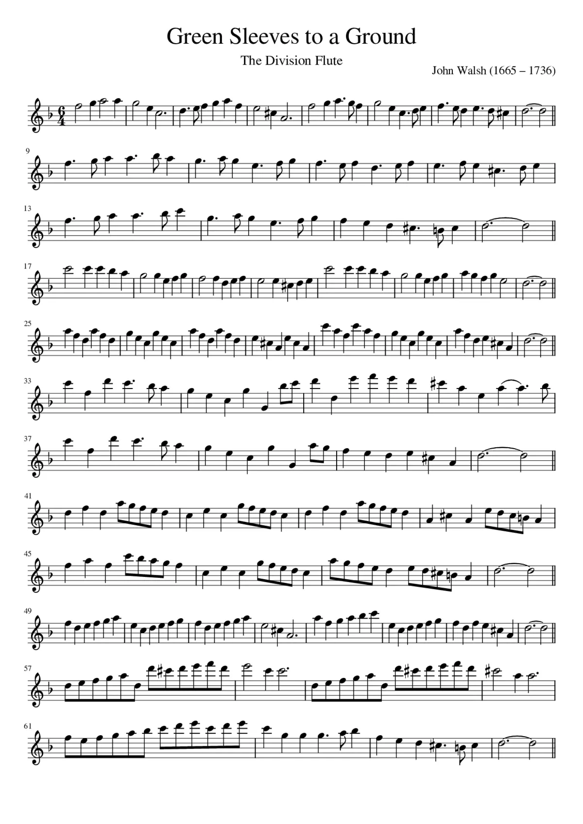 Green Sleeves to a Ground The Division Flute - Page 1