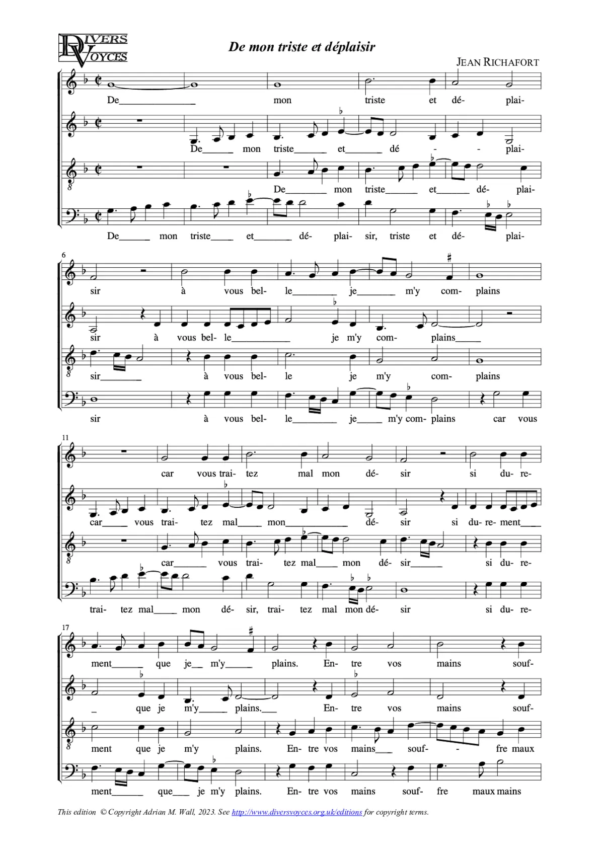 De mon triste et desplaisir - Page 1