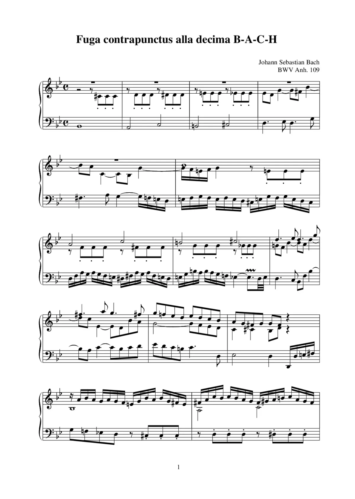 Fugue (on the theme 'B-A-C-H') in G minor , BWV Anh.109 - Page 1