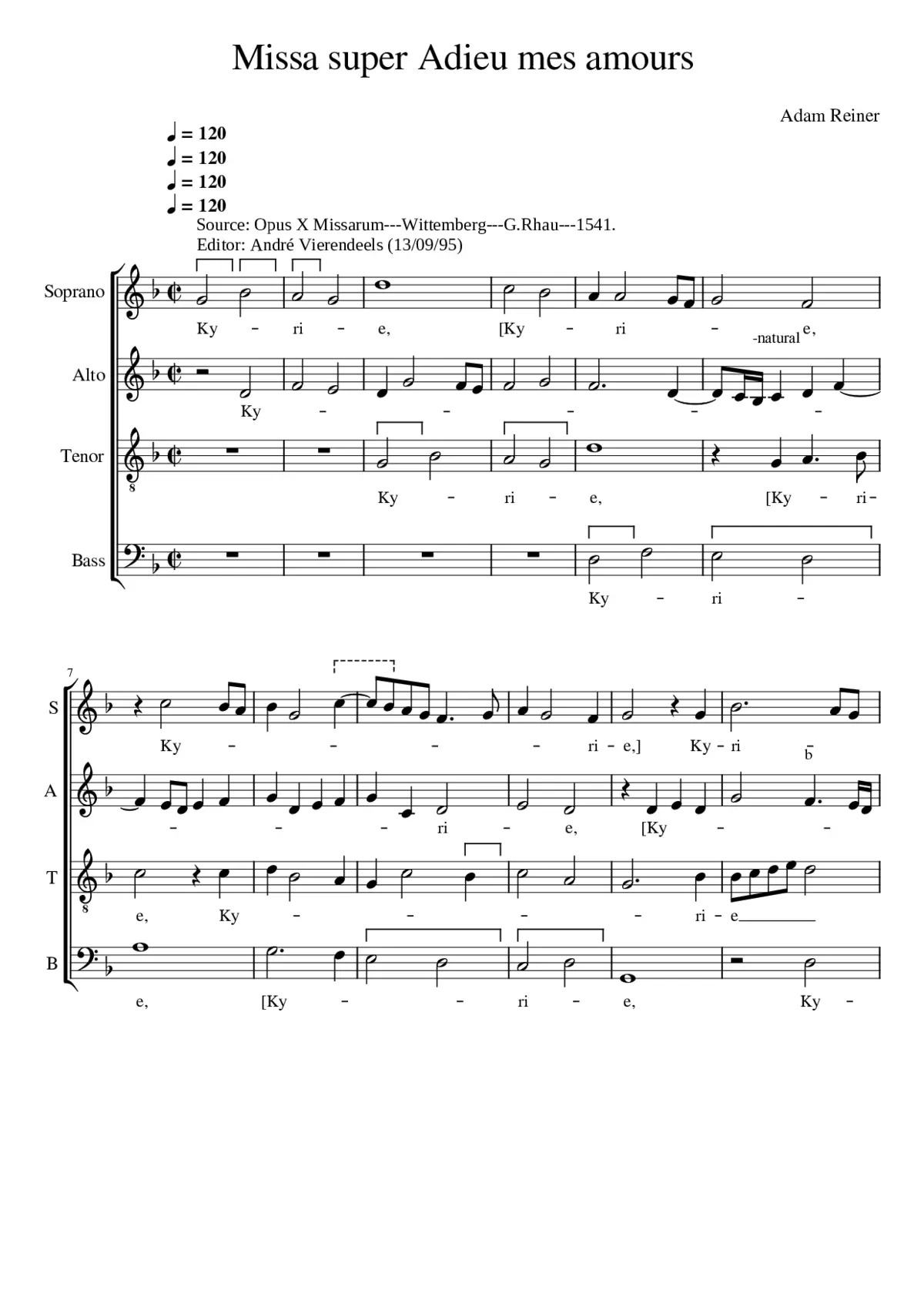 Missa super Adieu mes amours - Page 1