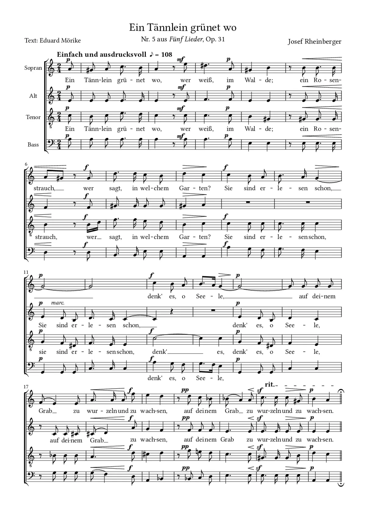 Ein Tännlein grünet wo, Op. 31, No. 5 - Page 1
