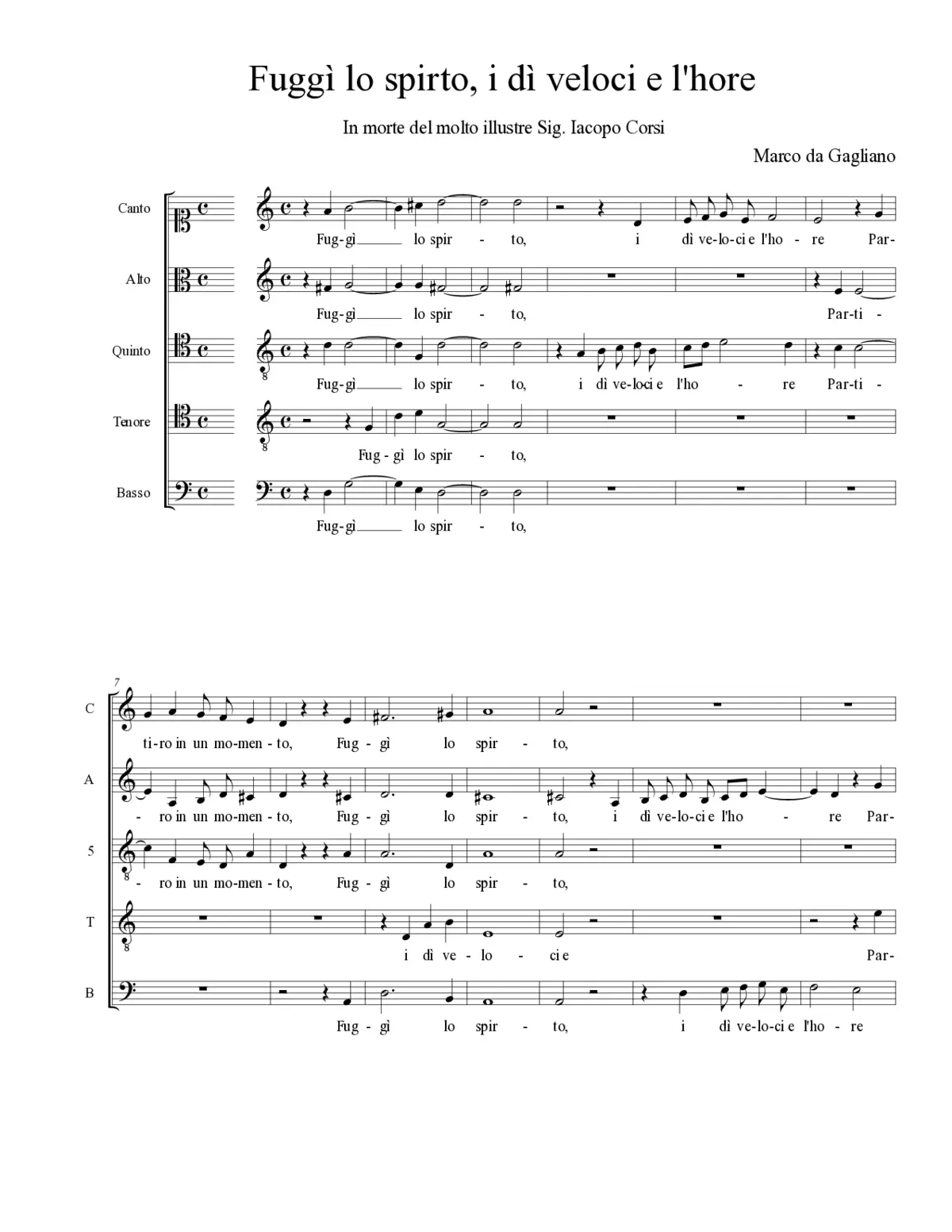 Fuggì lo spirto, i dì veloci e l'hore - Page 1