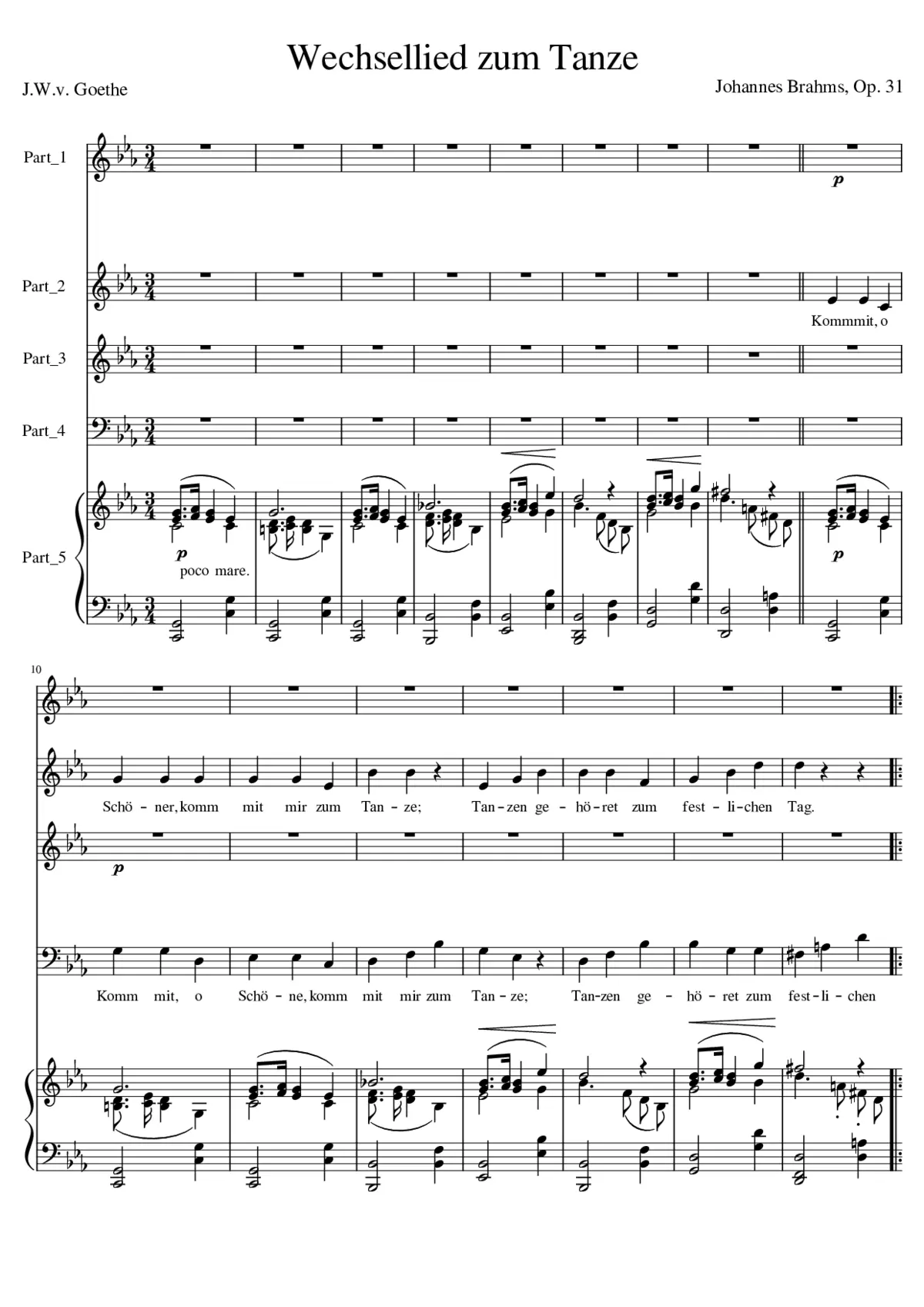 Wechsellied zum Tanze Brahms op. 31 - Page 1