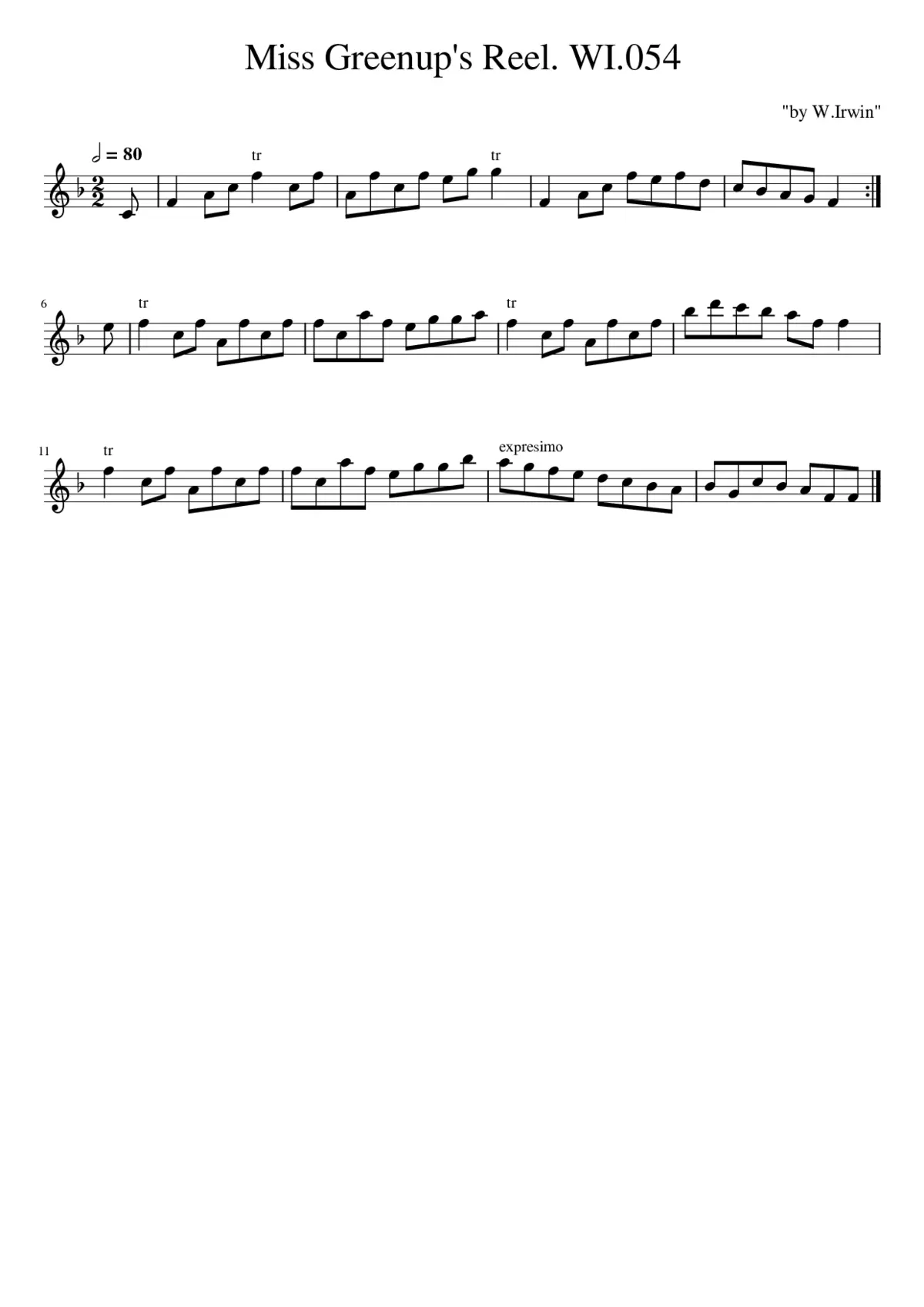 Miss Greenup's Reel. WI.054 - Page 1