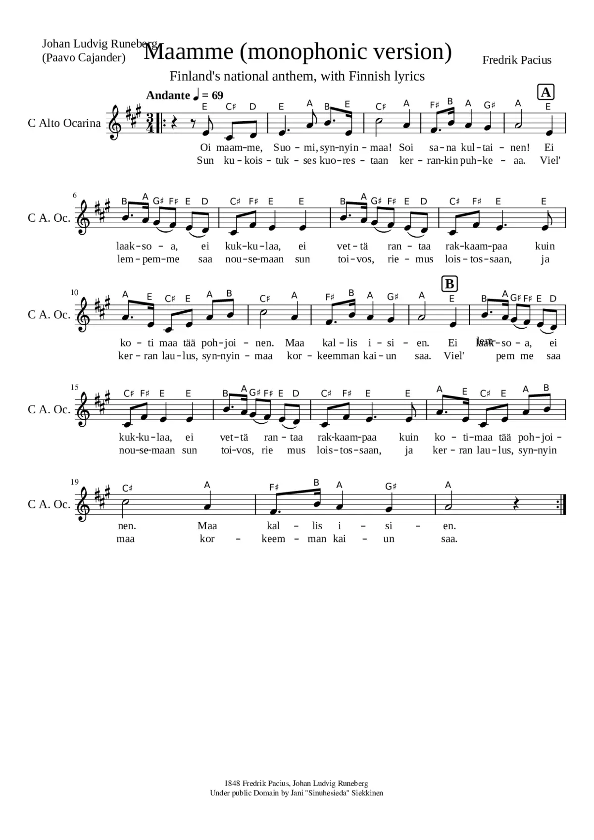 fredrik pacius maamme finnish and estonian national anthem - Page 1