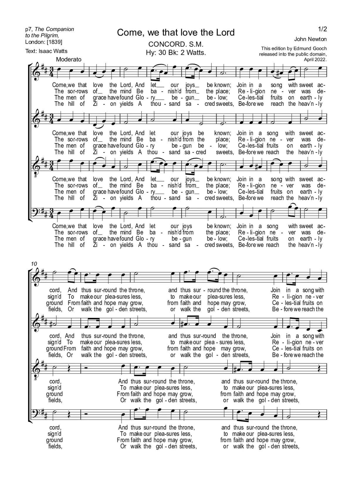 Come, we that love the Lord - Page 1
