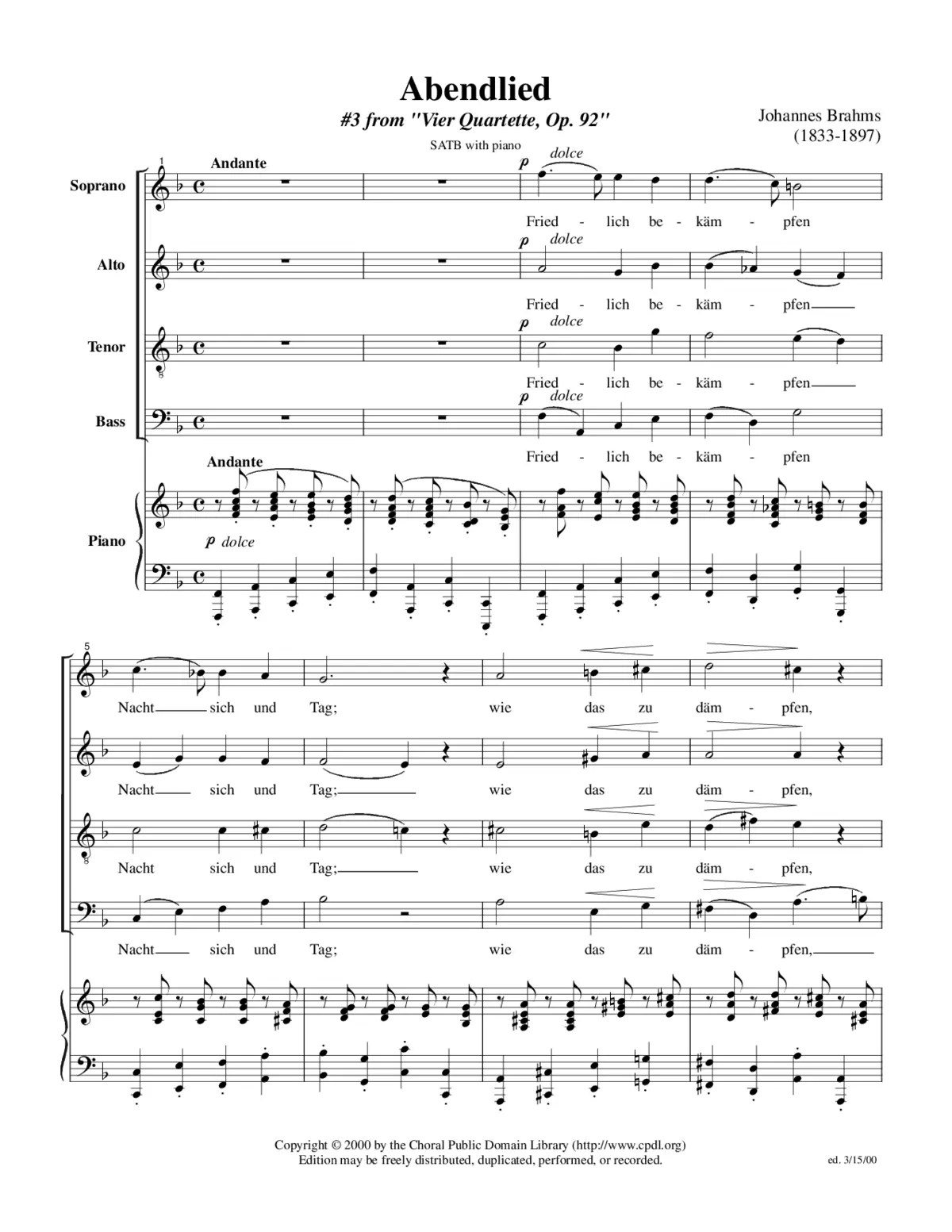 Abendlied, Op. 92, No. 3 - Page 1