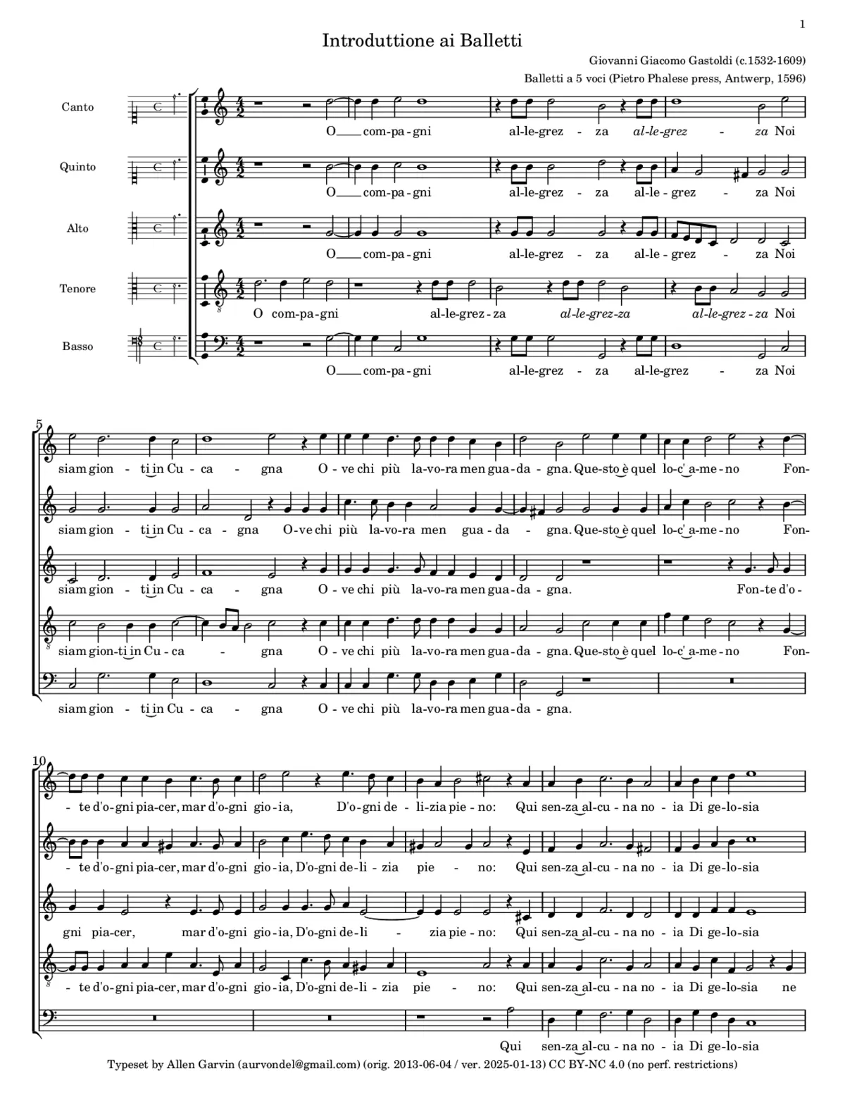 Introduzione a i Balletti (O compagni allegrezza) - Page 1