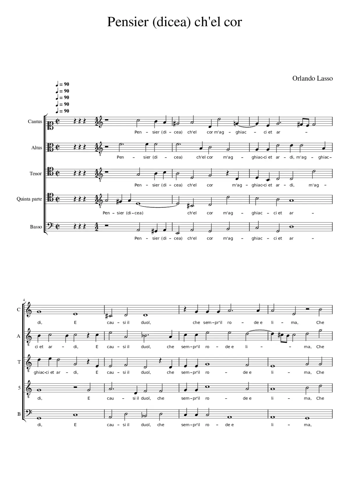 Pensier (dicea) che'l cor - Page 1