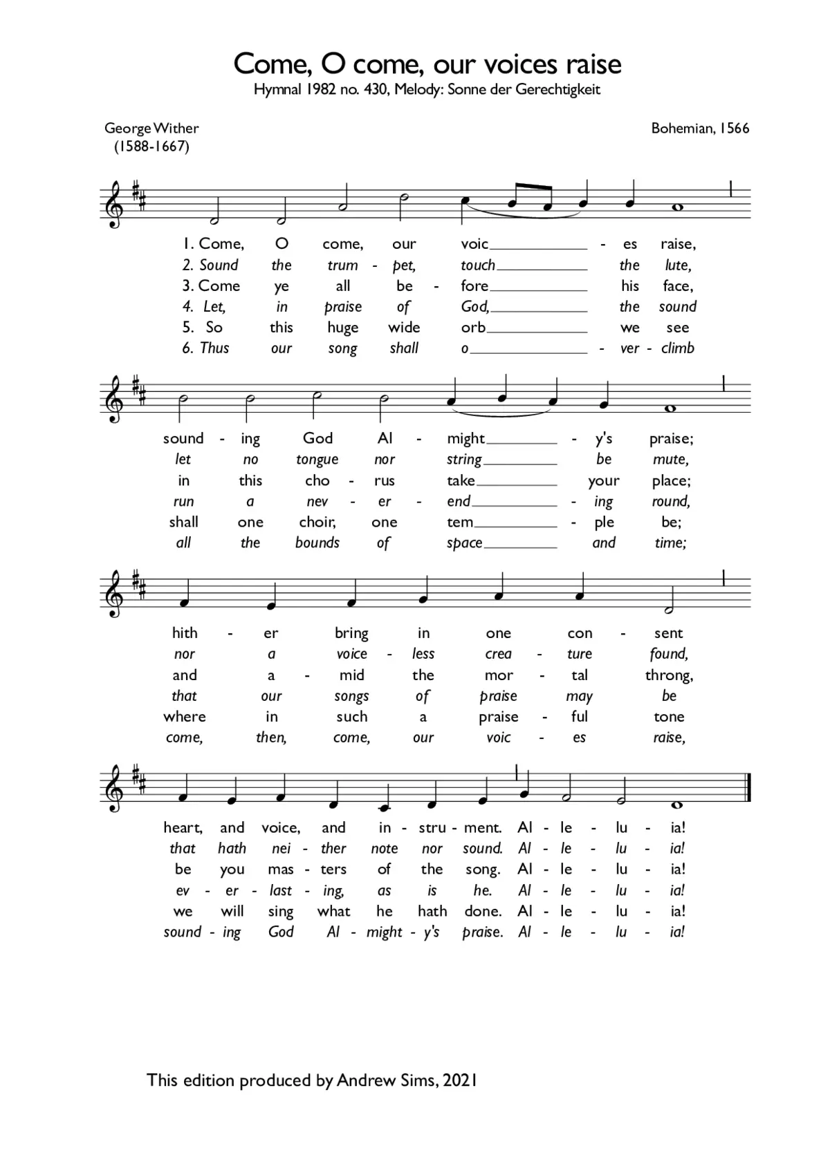 Come, O come, our voices raise - Page 1