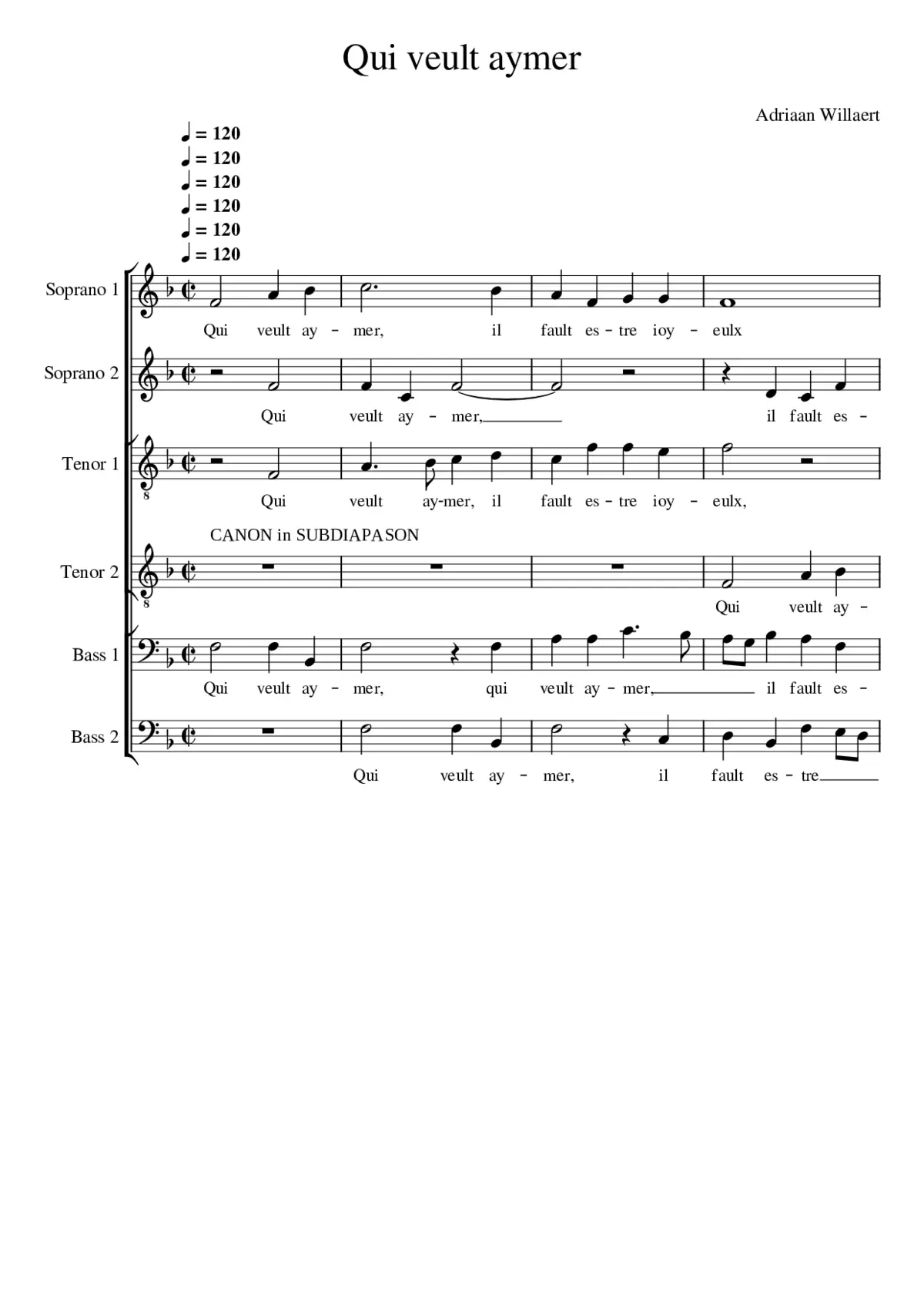 Qui veult aymer - Page 1