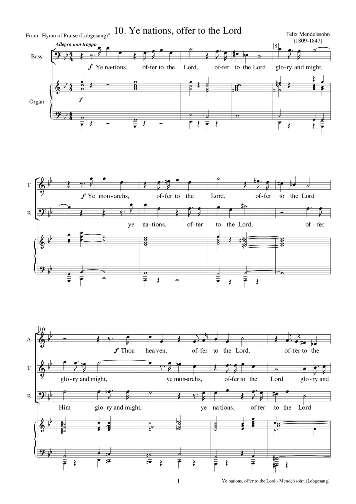 Hymn of Praise: No. 10 - Ye nations, offer to the Lord - Page 1