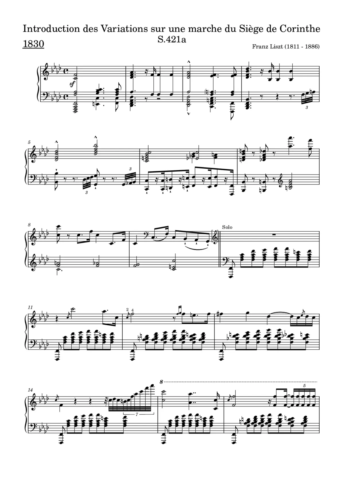 Introduction des Variations sur une marche du Siège de Corinthe, S.421a - Page 1
