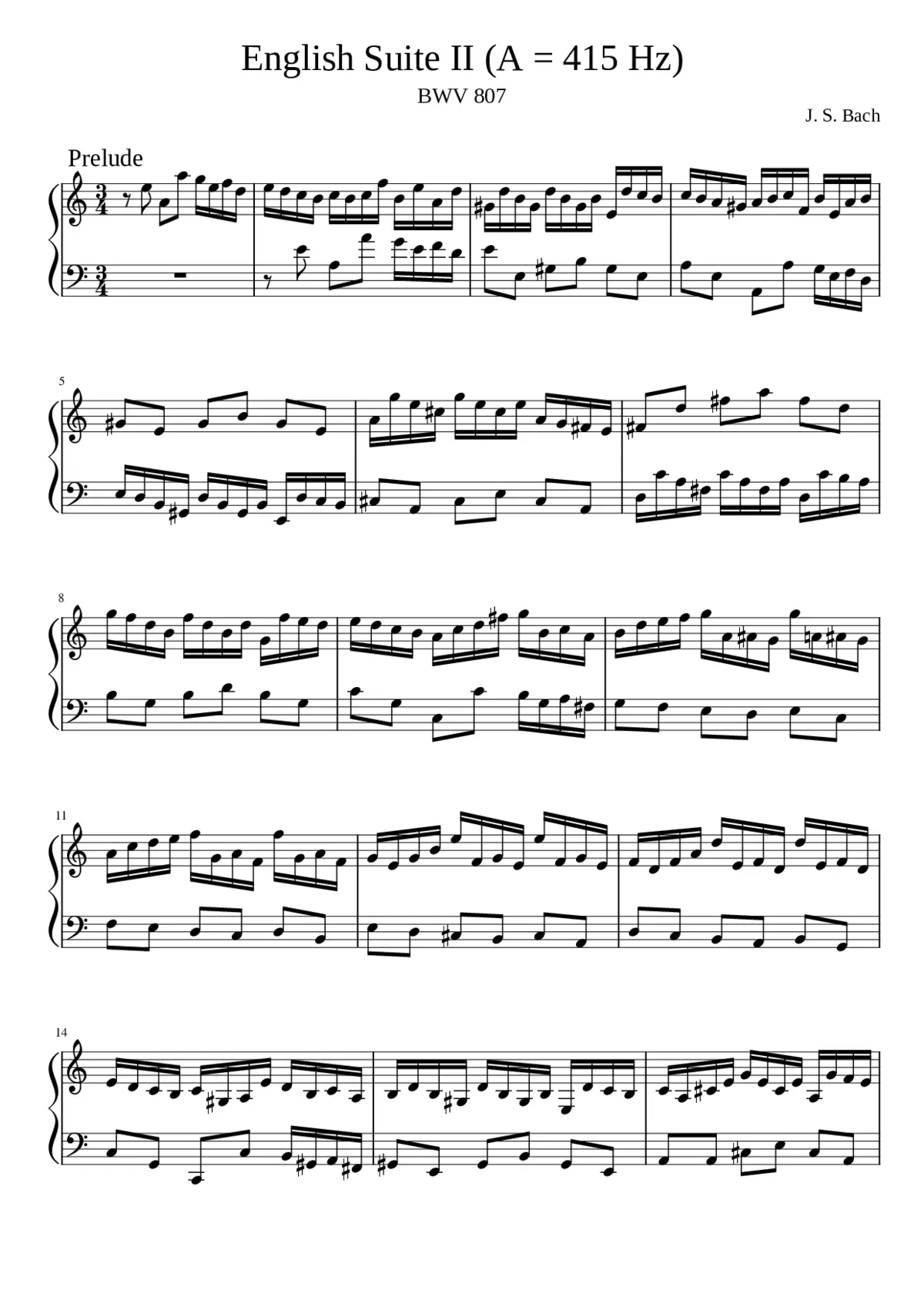English Suite No.2 in A minor BWV 807 - Page 1