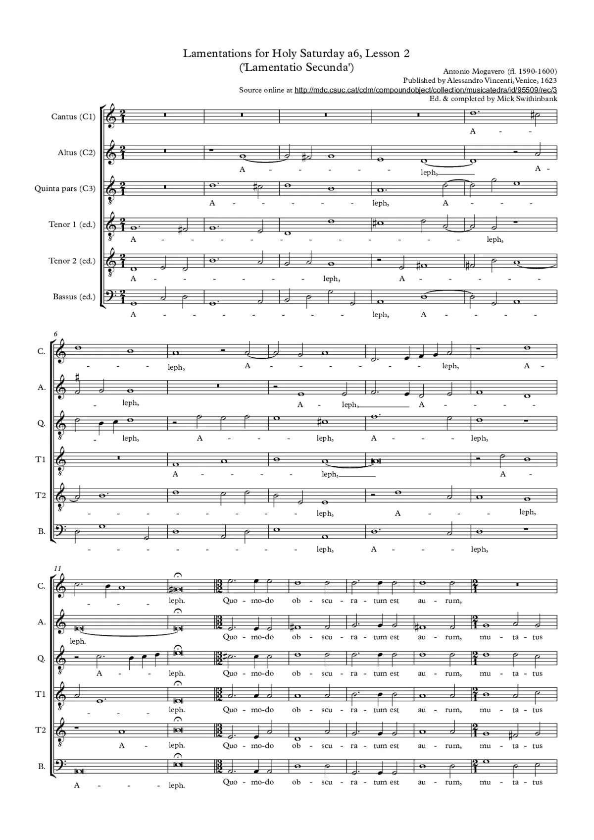 Lamentations for Holy Saturday, Lesson Two - Page 1