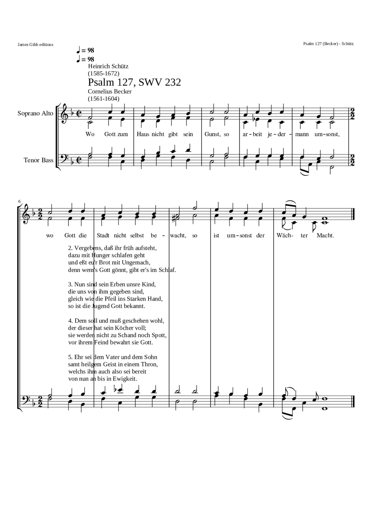 Wo Gott zum Haus nicht gibt sein Gunst SWV 232 - Page 1