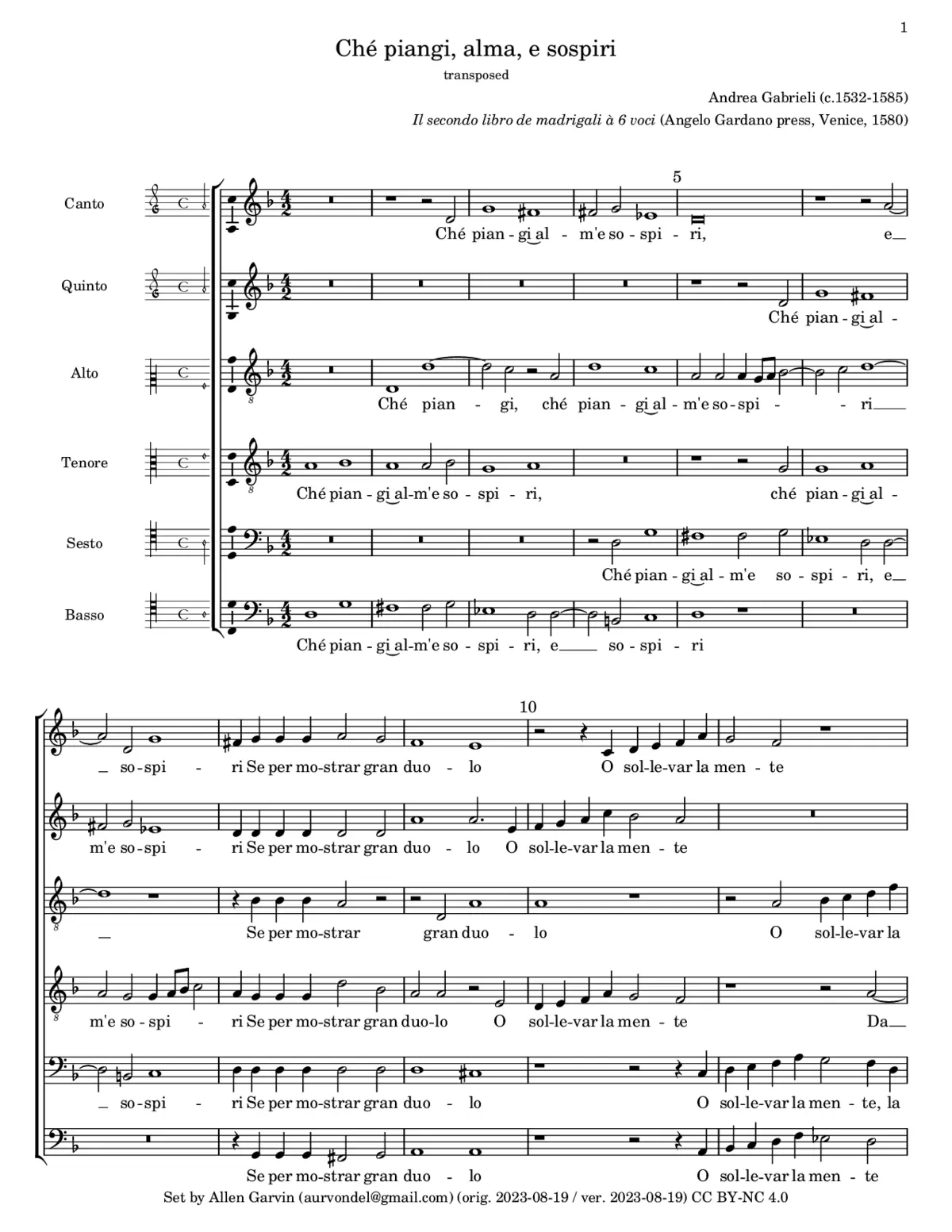 Ché piangi, alma, e sospiri - Page 1