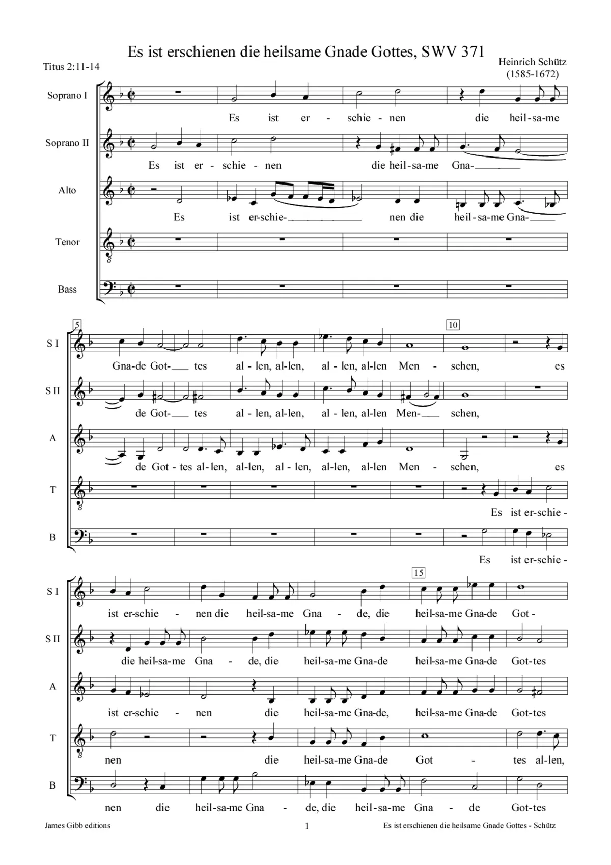 Es ist erschienen die heilsame Gnade Gottes, SWV 371 - Page 1