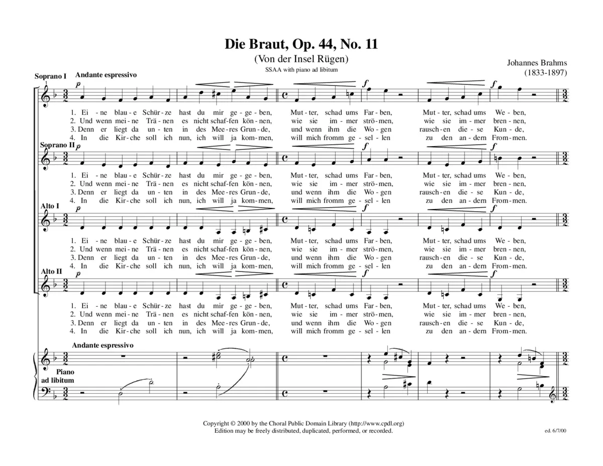 Die Braut, Op. 44, No. 11 - Page 1