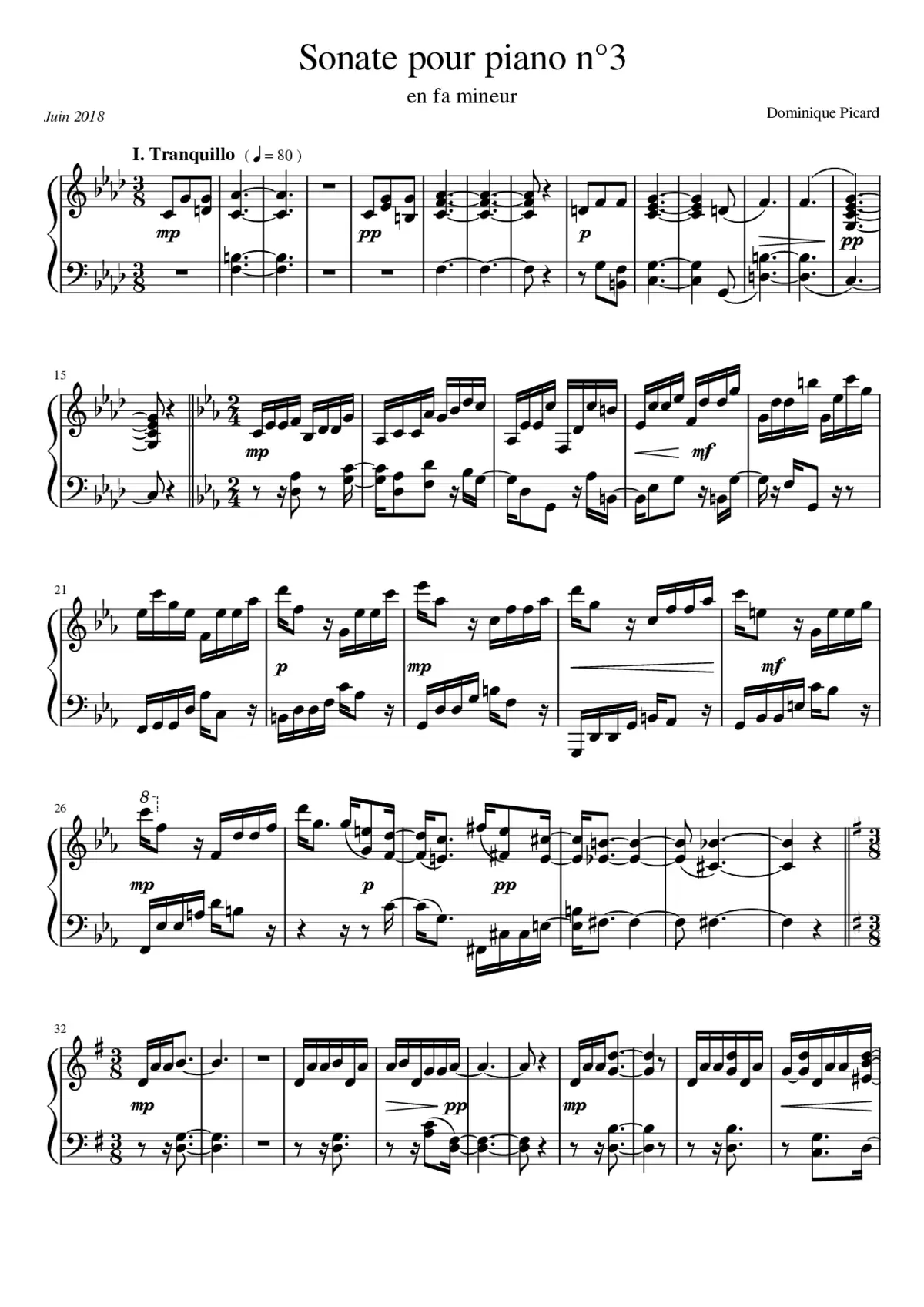 Piano Sonata n3 in F minor by Dominique Picard - 1st mv - Page 1
