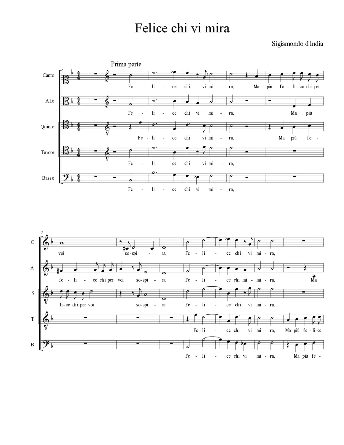 Felice chi vi mira - Ben hebbe amica stella - Page 1