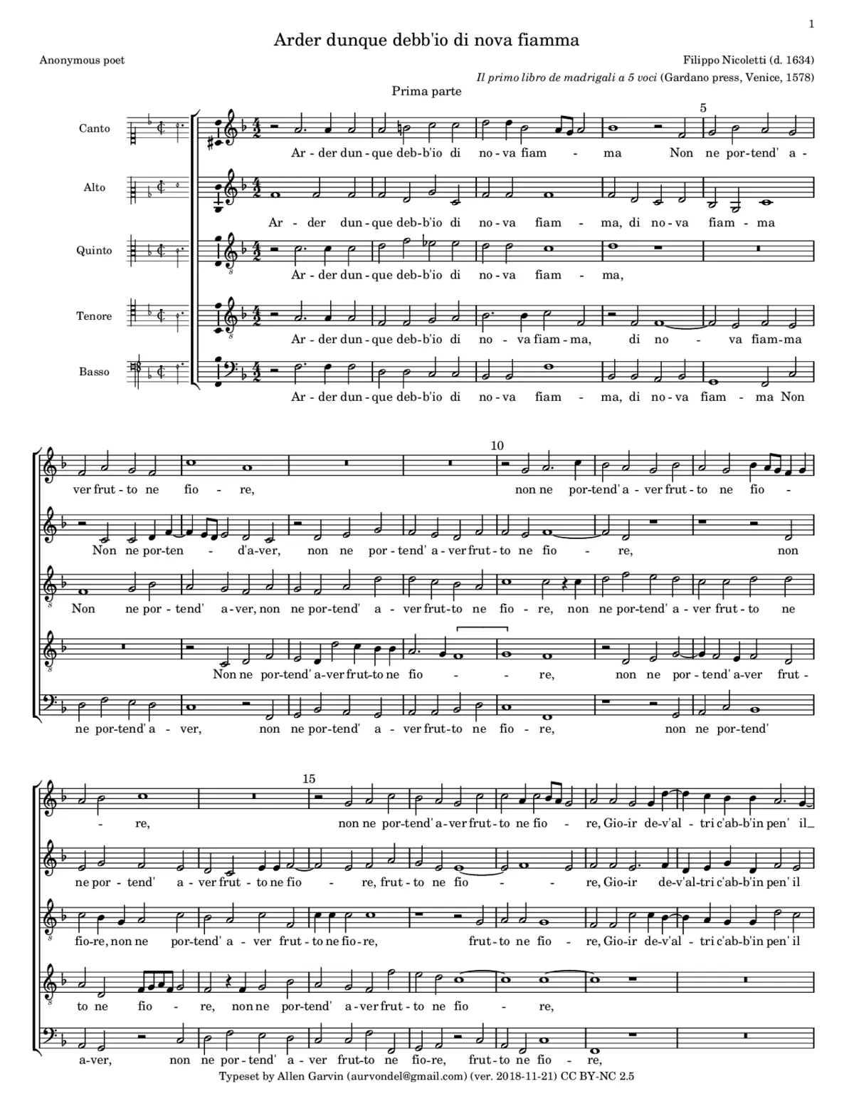 Arder dunque debb'io di nova fiamma - Page 1
