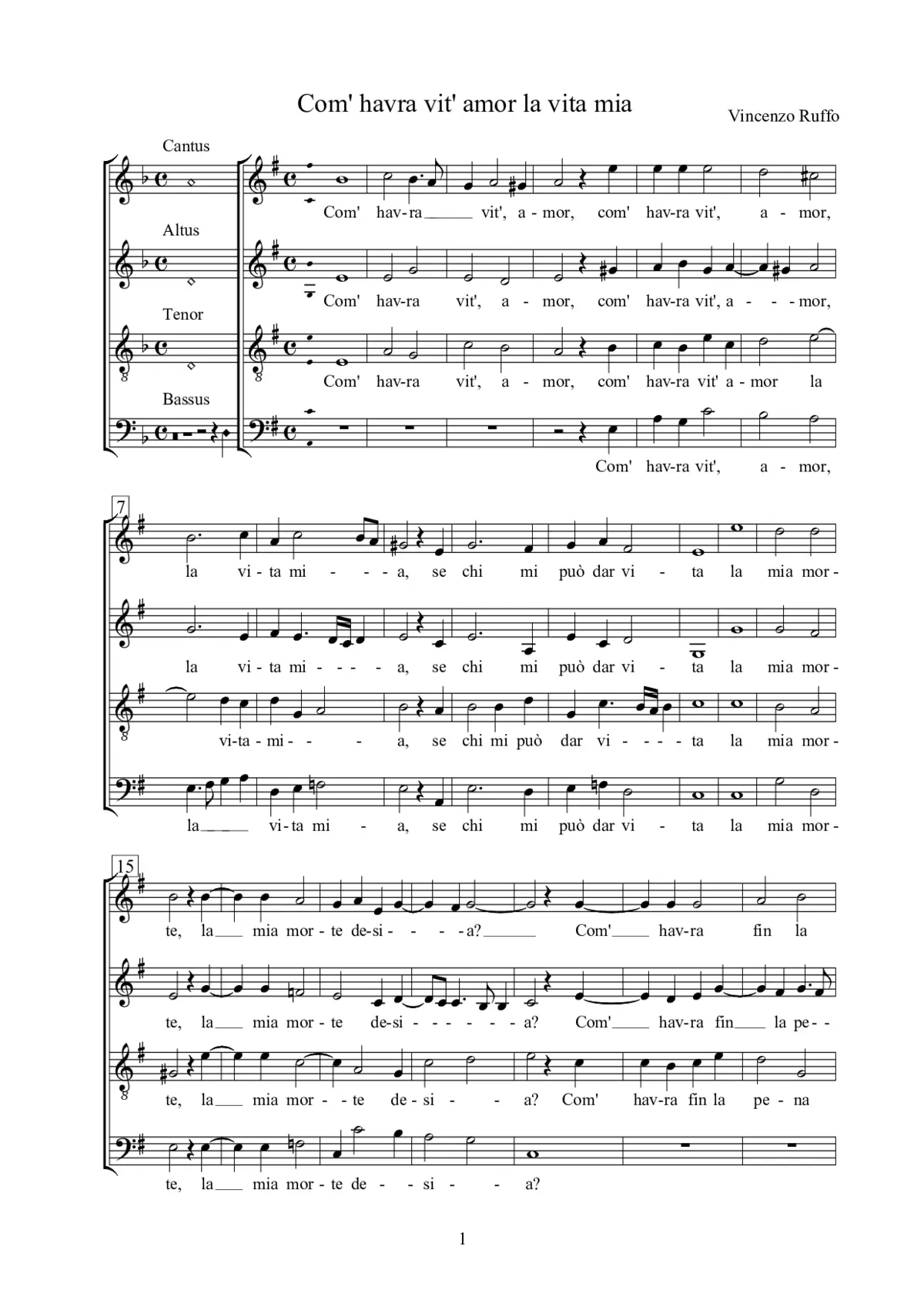 Com' havra vit' amor la vita mia - Page 1
