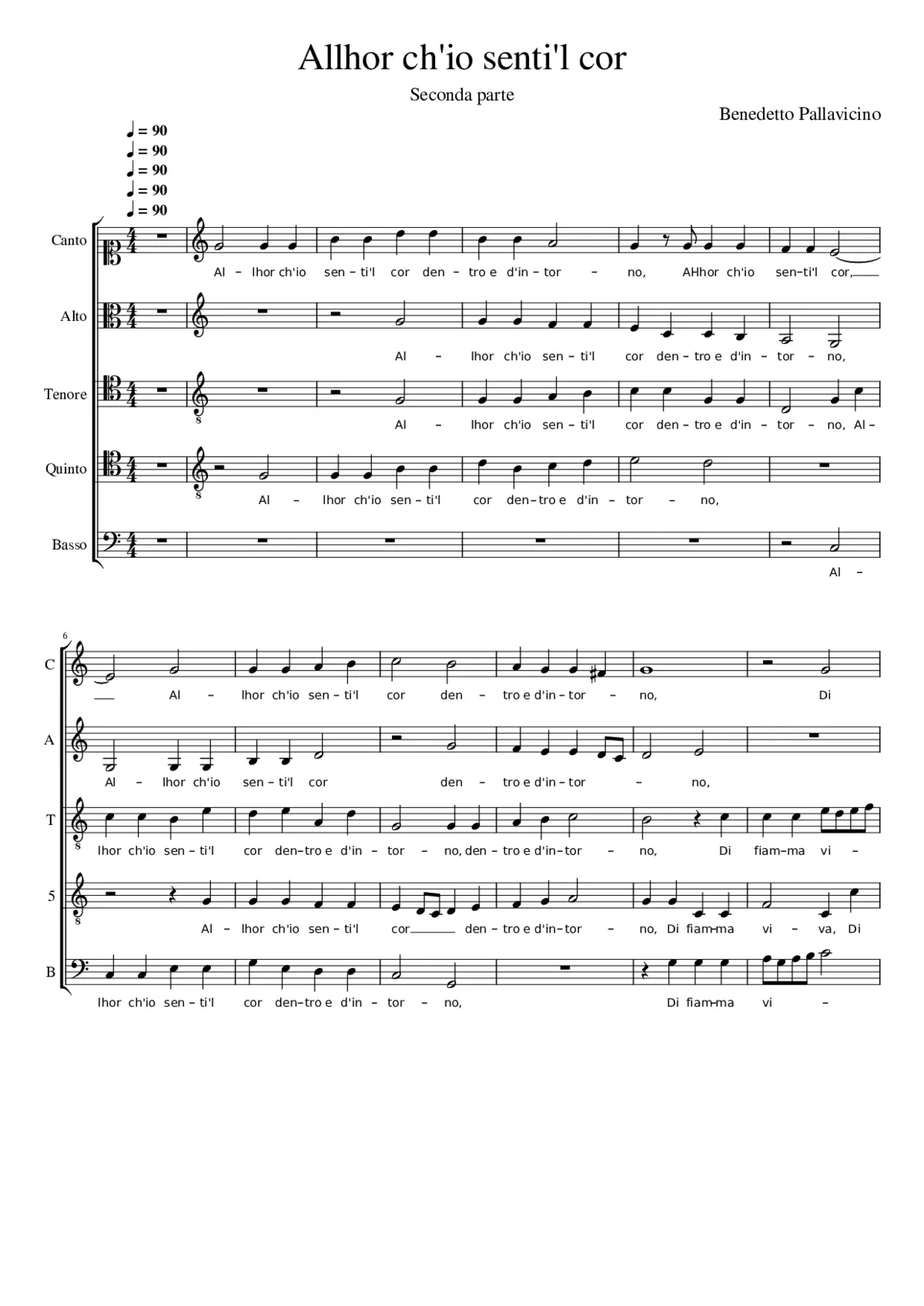 Allhor ch'io senti e'l cor - Page 1