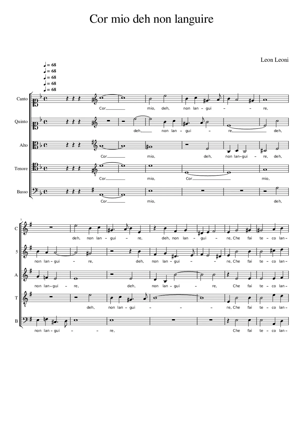 Cor mio deh non languire - Page 1