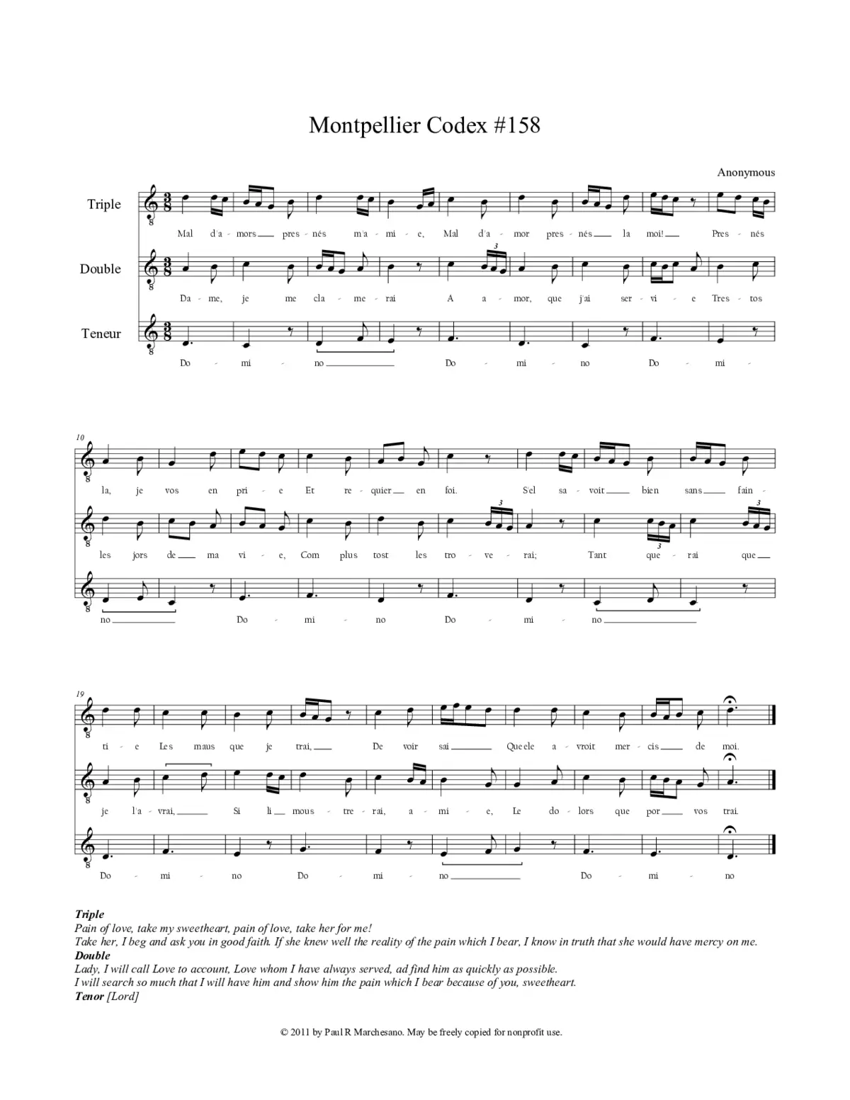 Mal d’amors presnés m’amie - Page 1