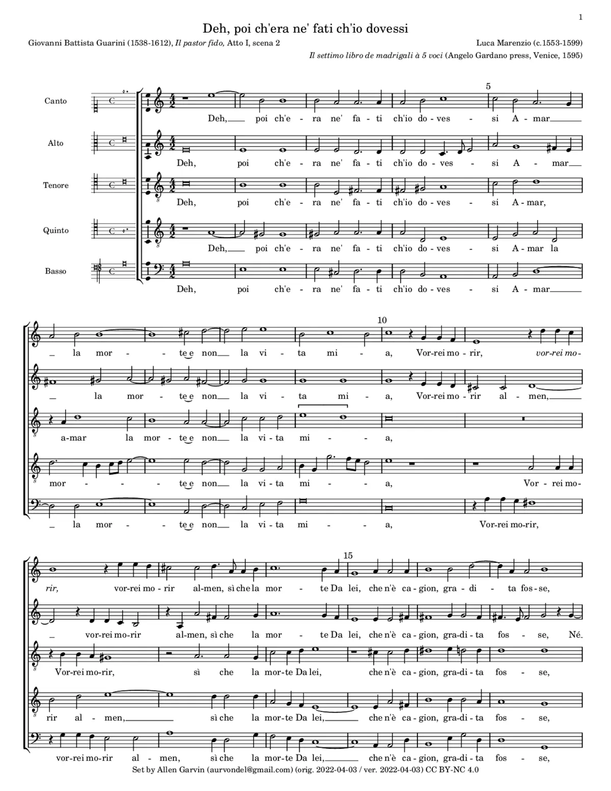 Deh poi ch'era ne' fati ch'i dovessi - Page 1
