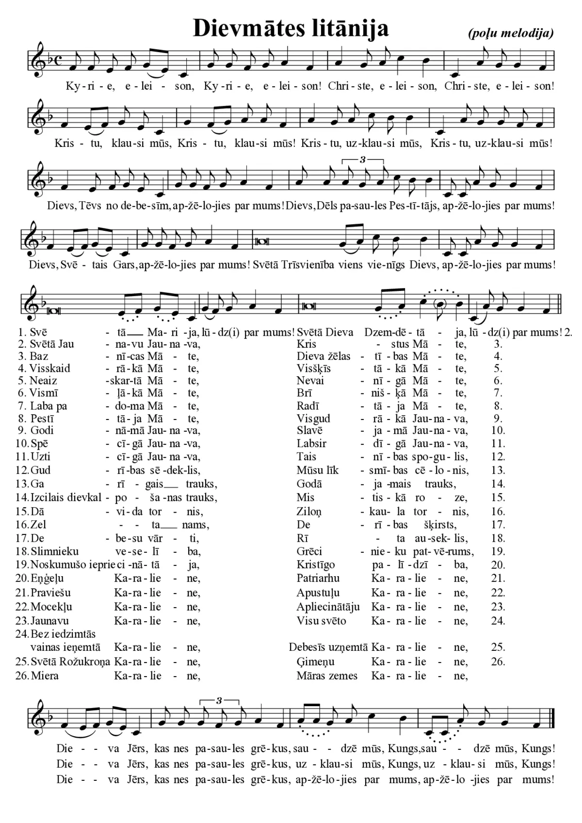 Dievmātes litānija (poļu melodija) (Litania do Najświętszej Maryi Panny) - Page 1