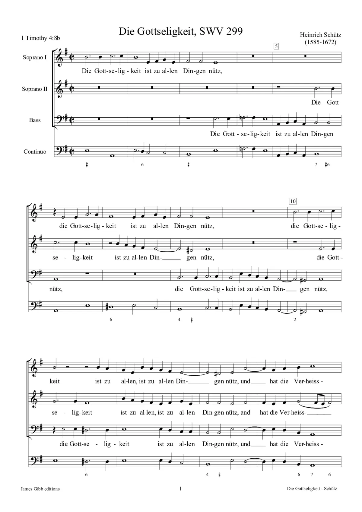 Die Gottseligkeit ist zu allen Dingen nütz, SWV 299 - Page 1
