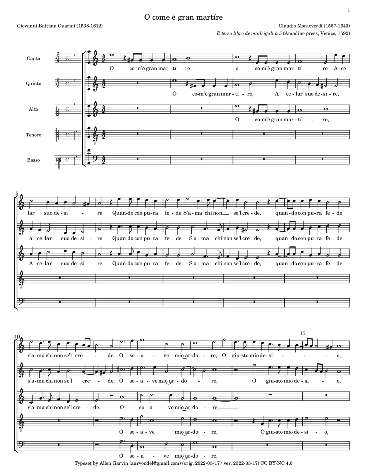O come è gran martire - Page 1