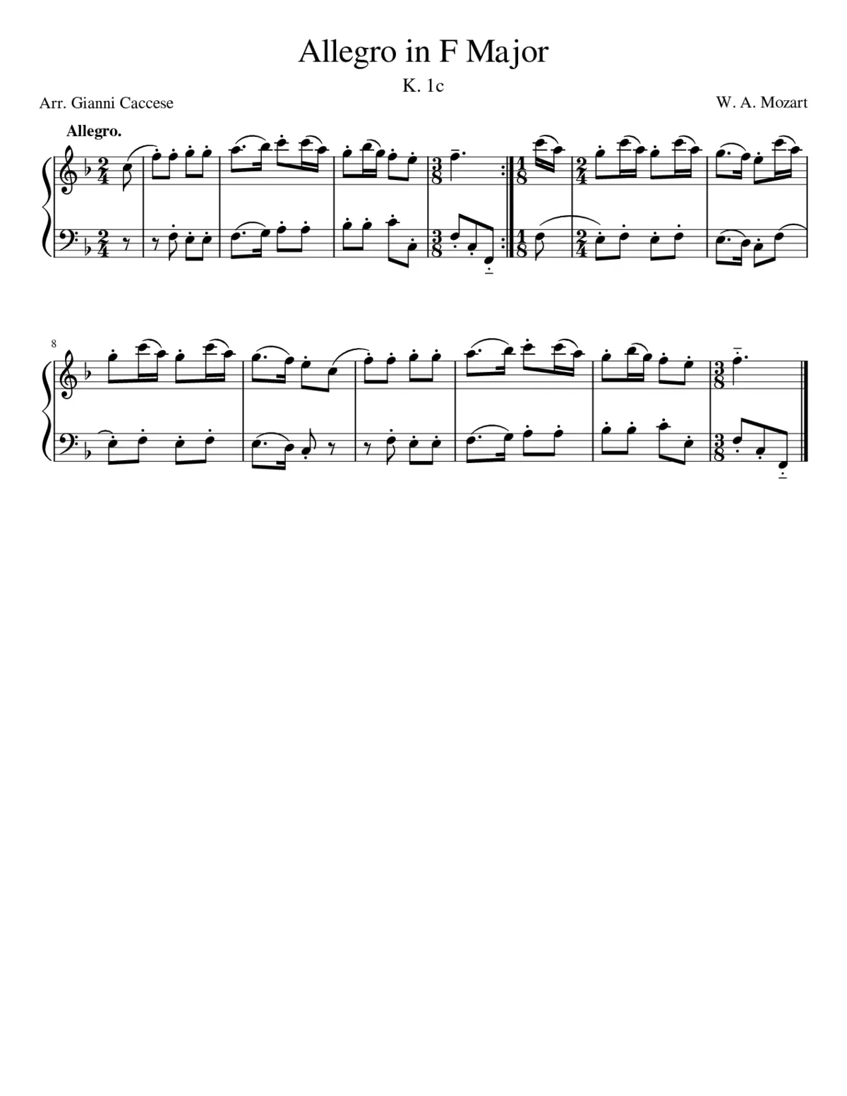 Allegro in F Major - K. 1c - Page 1