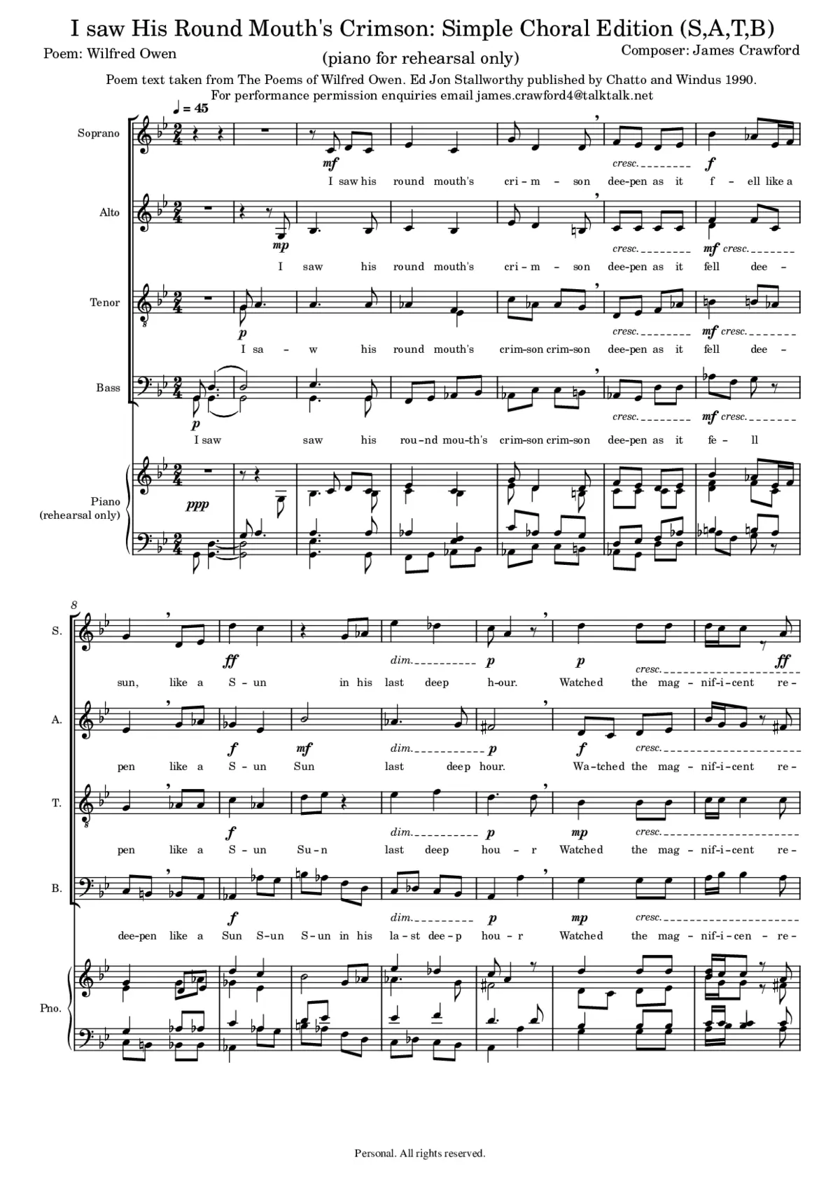 I saw his round mouth's crimson. Choral Edition - Page 1