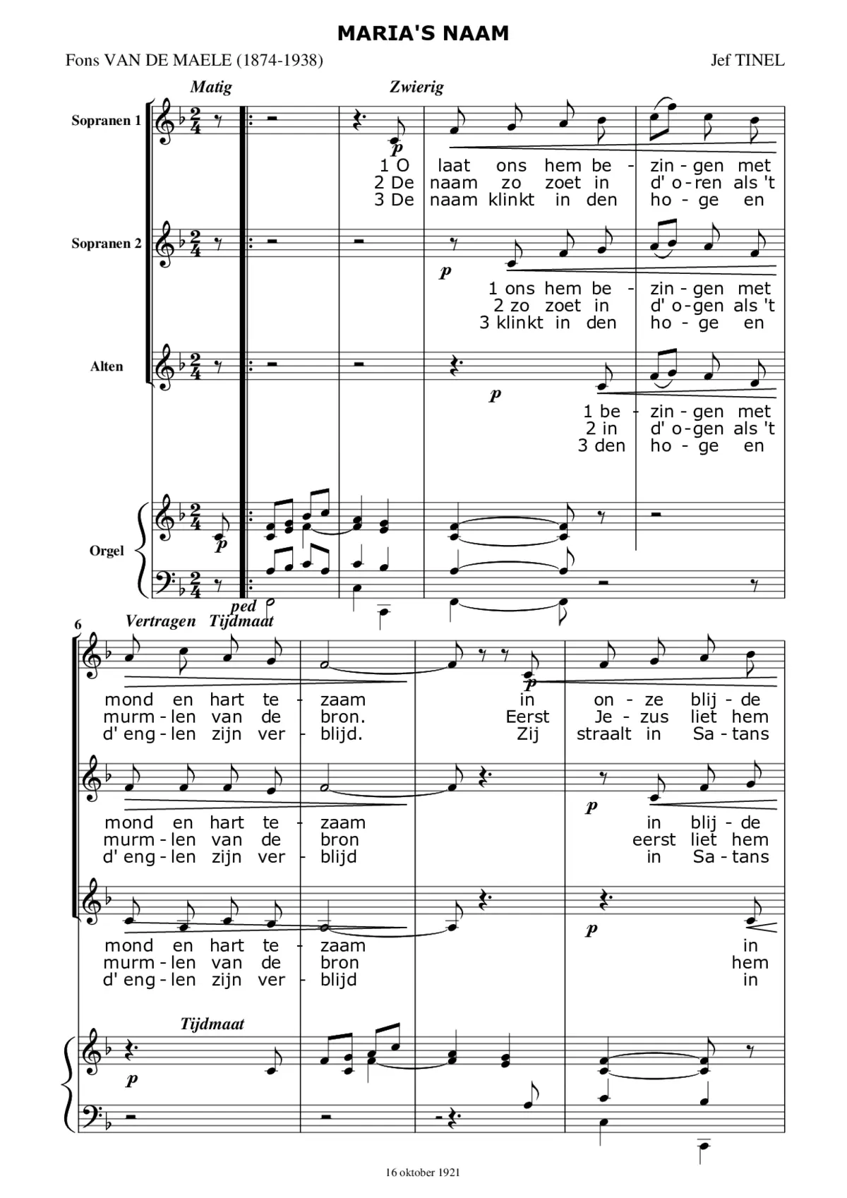 3 Marialiederen voor gelijke stemmen en orgel - Page 1