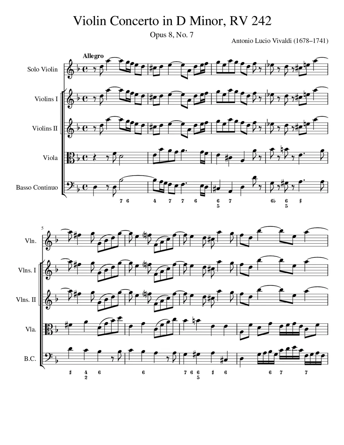 Violin Concerto in D minor RV 242 - Page 1