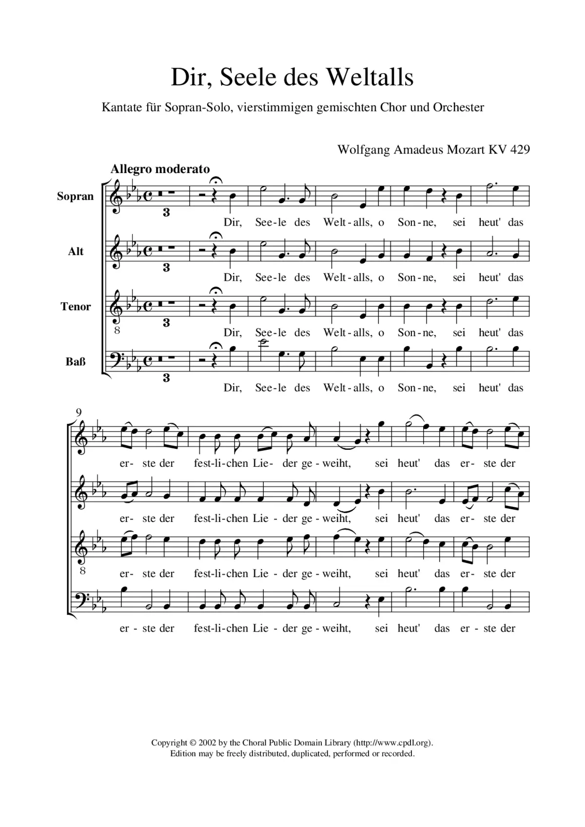 Dir, Seele des Weltalls, KV 429 (vocal parts) - Page 1